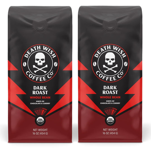 Death Wish Coffee, Organic and Fair Trade Dark Roast Whole Bean Coffee, 16 oz