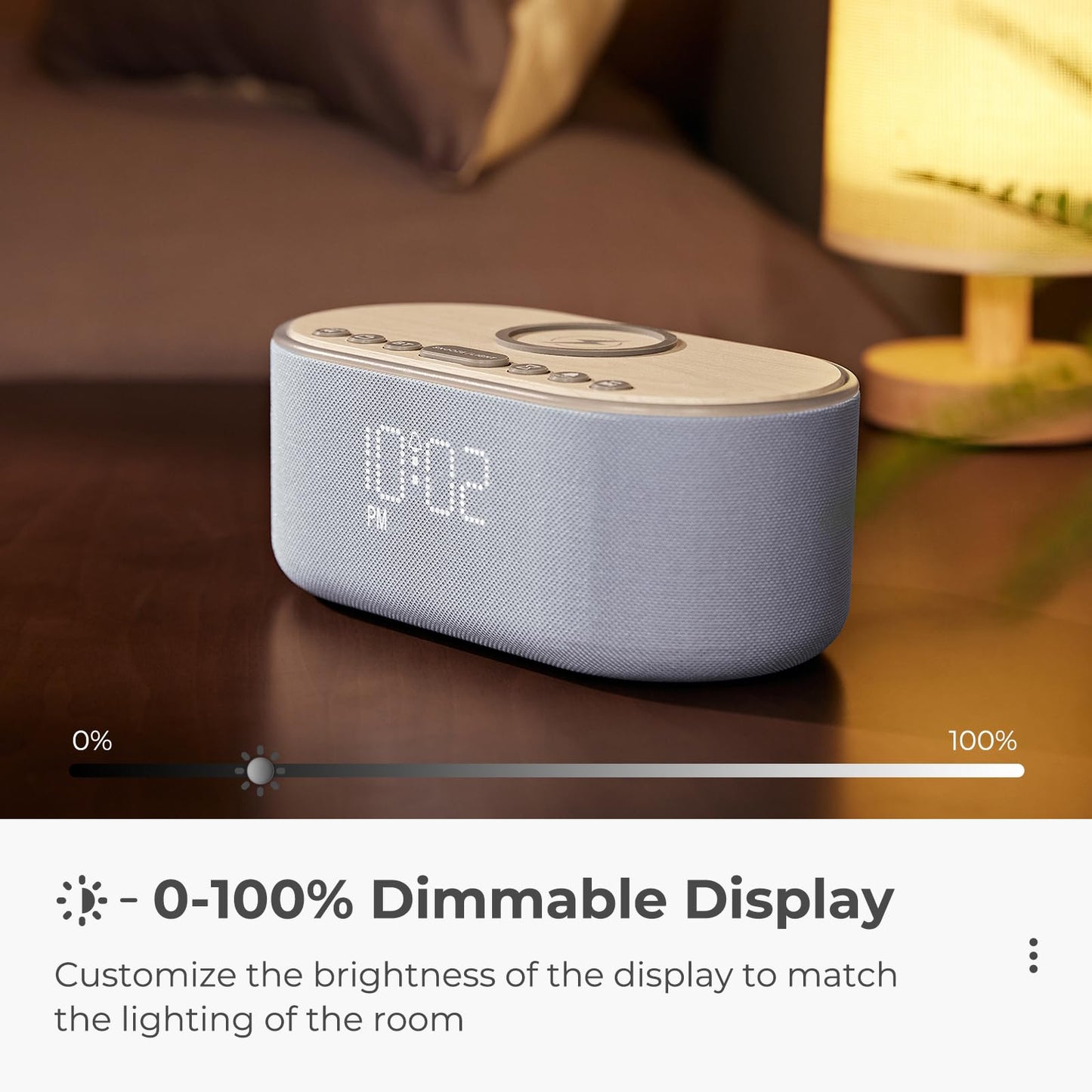 uscce Alarm Clock Bluetooth FM Radio: 10W Stereo Sound Speaker - Fast Wireless Charging for iPhone Samsung - Dimmable Clock Radio for Bedroom