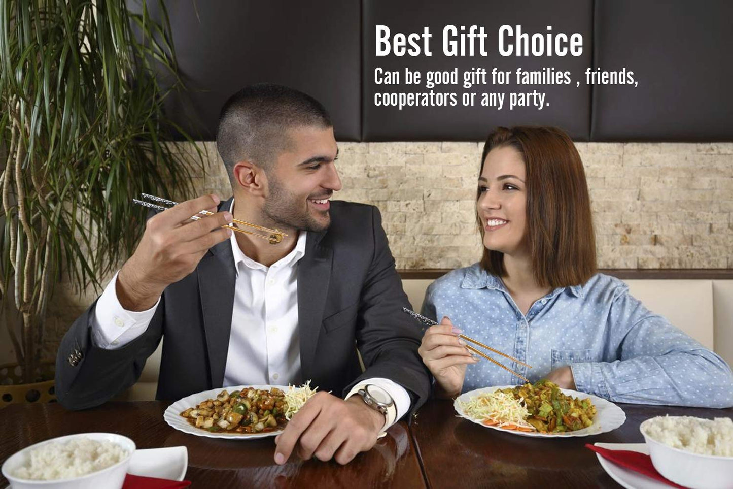 Titanium Plated Chopstick Stainless Steel Chopsticks Metal Chopsticks Reusable Dishwasher safe Premium Laser Engraved Chop Sticks for Eating 2 Pairs Gift Set Blue Silver