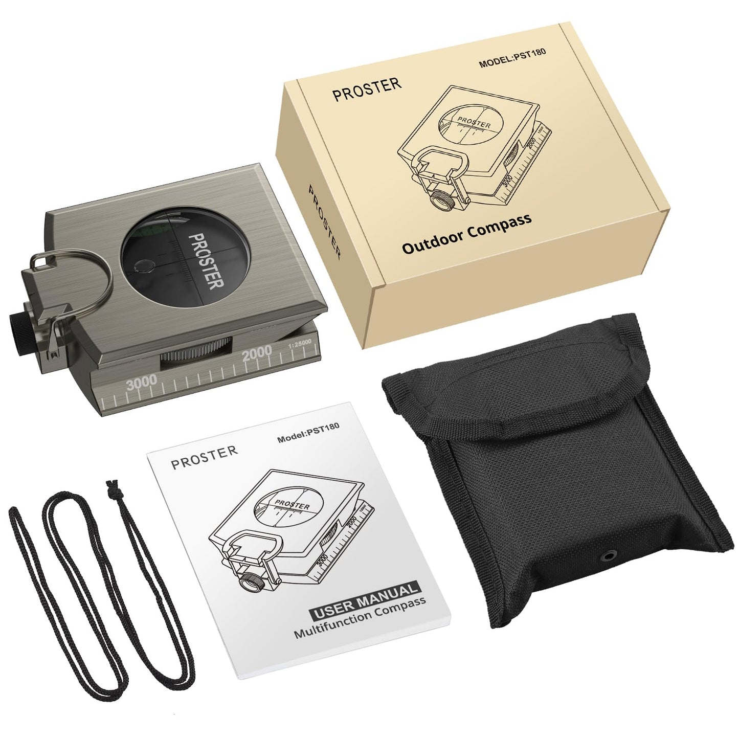 Proster IP65 Compass Hiking Survival - Lensatic Sighting Compass for Camping Navigation, Compass with Clinometer & Carry Bag for Camping Hunting Hiking Geology Activities