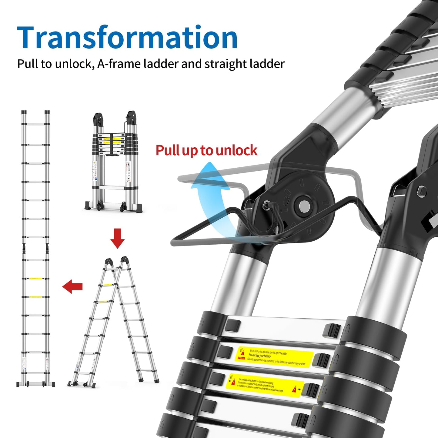 Telescoping Ladder,12.5 FT Extension Ladder, Heavy Duty 330lbs Max Capacity, Multi-Purpose Collapsible Ladder for RV or Outdoor Work