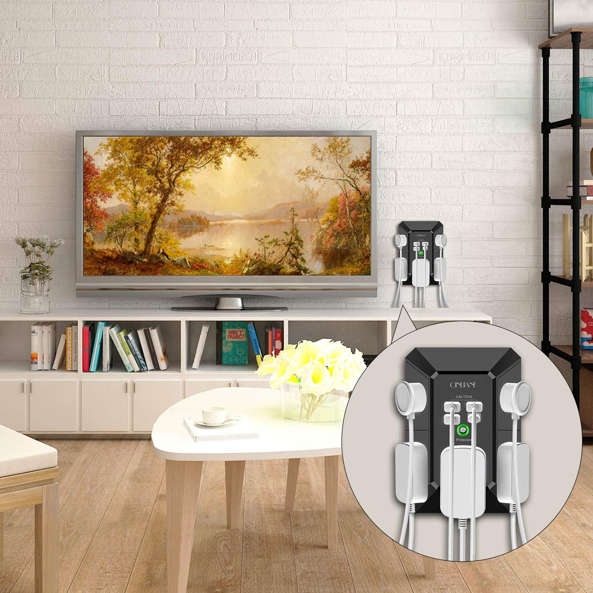 Wall Charger, Surge Protector, QINLIANF 5 Outlet Extender with 4 USB Charging Ports (4.8A Total) 3-Sided 1680J Power Strip Multi Plug Adapter Spaced for Home Travel Office (3U1C)