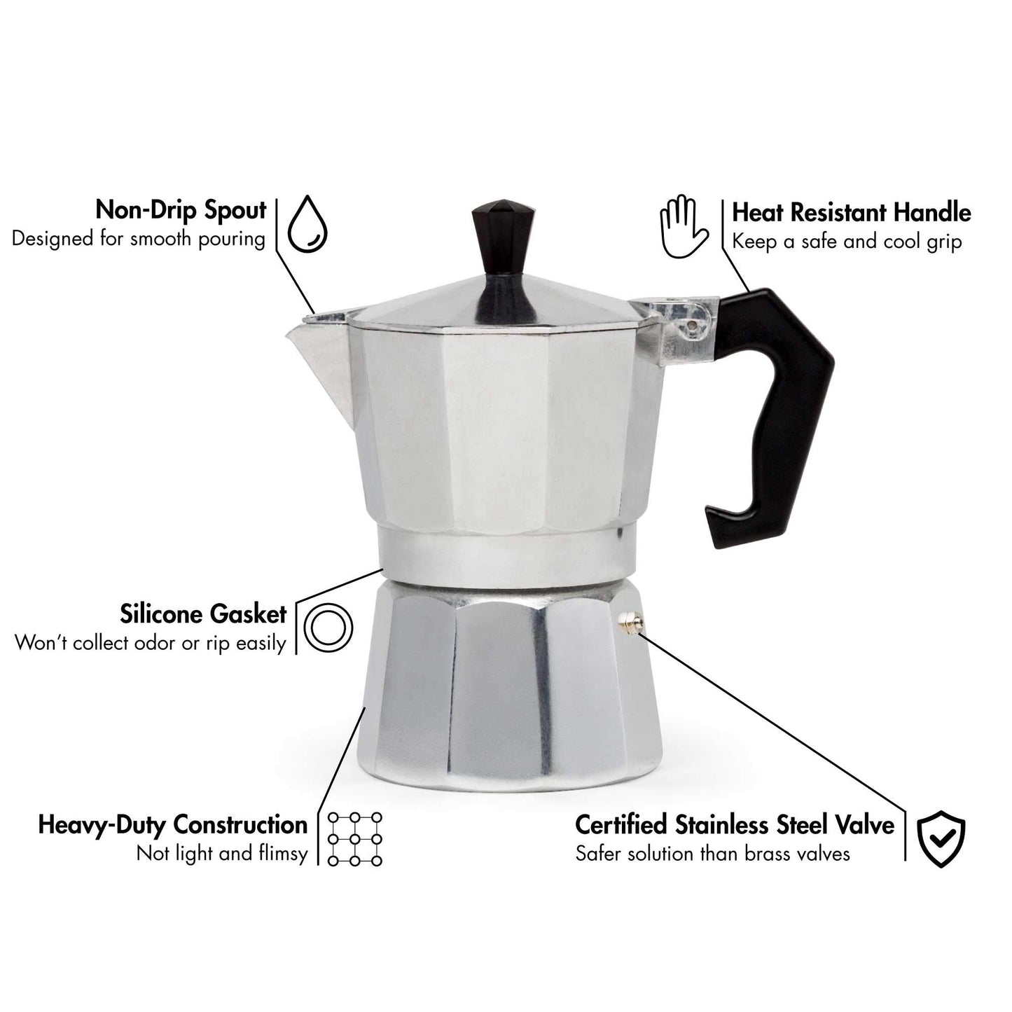 Primula Classic Stovetop Espresso and Coffee Maker, Moka Pot for Italian and Cuban Café Brewing, Greca Coffee Maker, Cafeteras, 12 Espresso Cups, Silver
