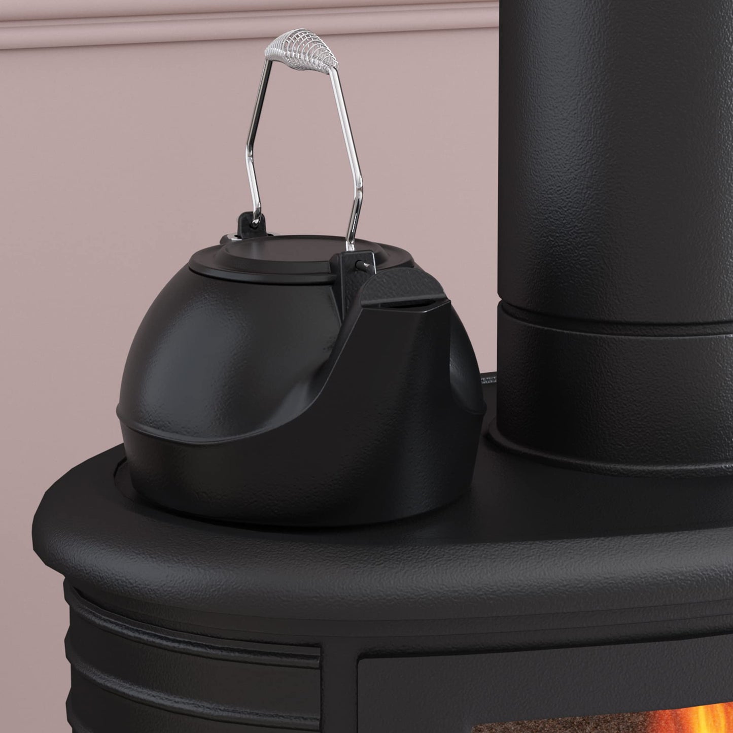 Fire Beauty Humidifying Iron Kettle,Stove Humidifier,Wood Stove Kettle,Cast Iron,Chrome handle