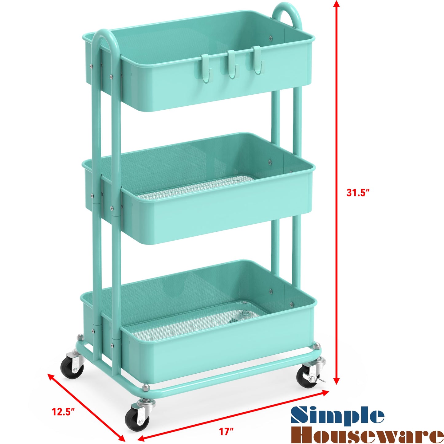 Simple Houseware 3-Tier Heavy Duty Metal Utility Rolling Cart, White