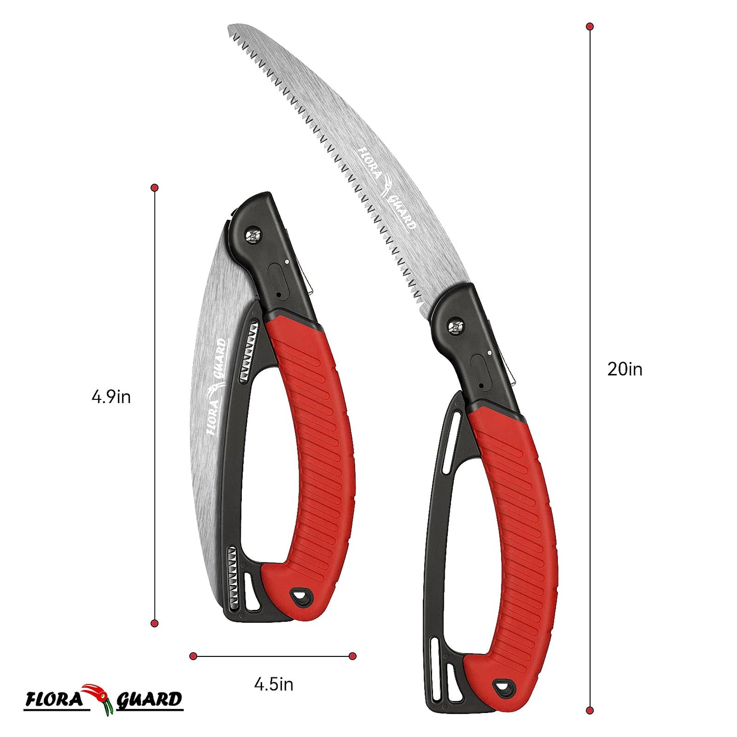 FLORA GUARD 7.7-Inch Folding Saw, Pruning Hand Saw with Triple-Cut Razor Teeth for Wood Cutting, Tree Trimming, and Camping
