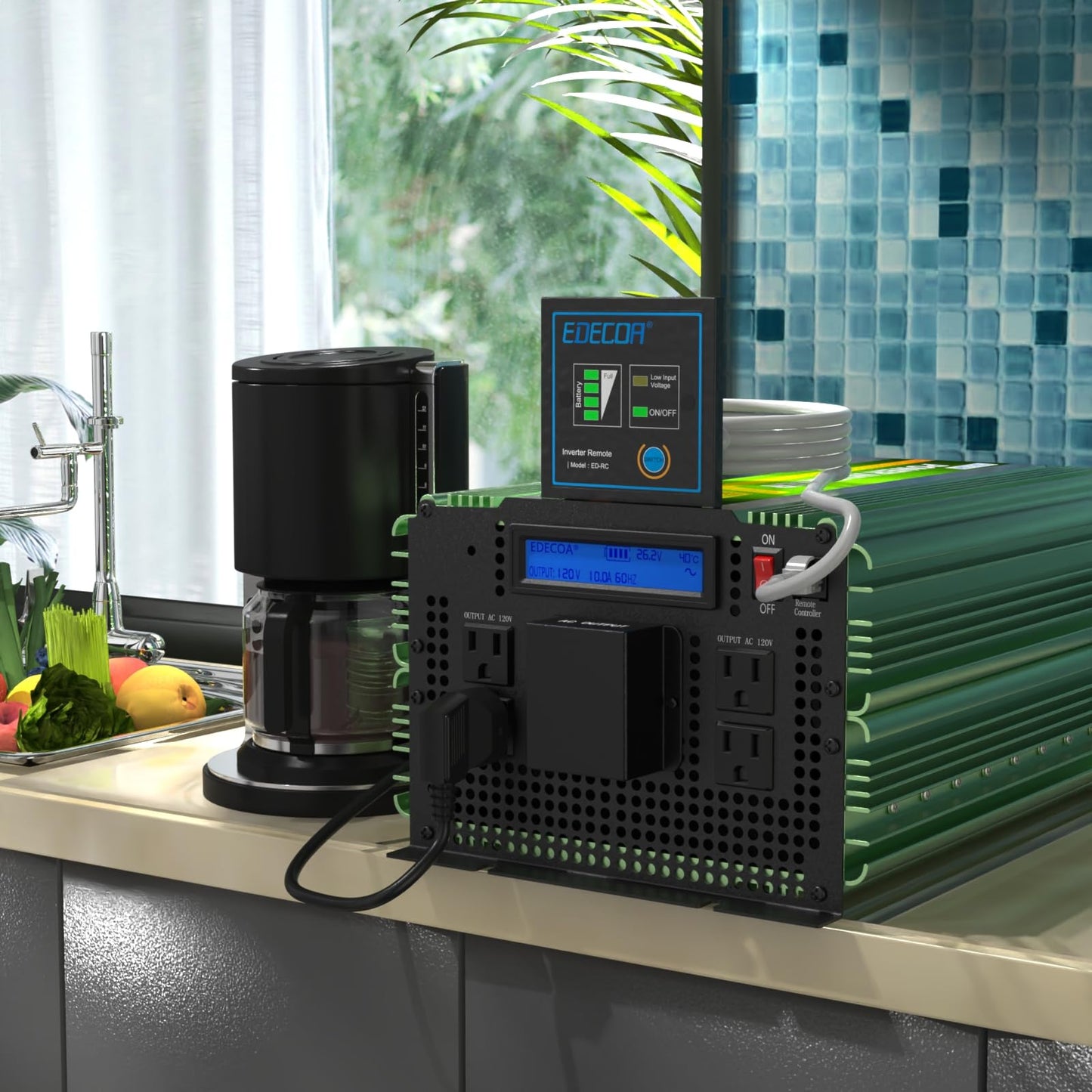 EDECOA Pure Sine Wave Power Inverter 3500W DC 12V to AC 120V with LCD Display and Remote Controller 4 AC Outlets and 1 Terminal Block