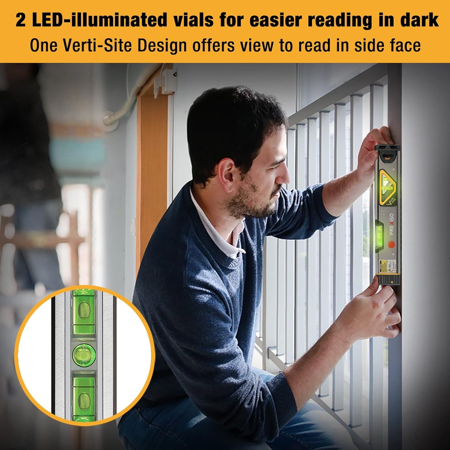 PREXISO 2-in-1 Laser Level 12 in Spirit Level with Light, 100Ft Alignment Point & 30Ft Leveling Line, Magnetic Laser Leveler Tool for Construction Picture Hanging Wall Writing Painting Home Renovation