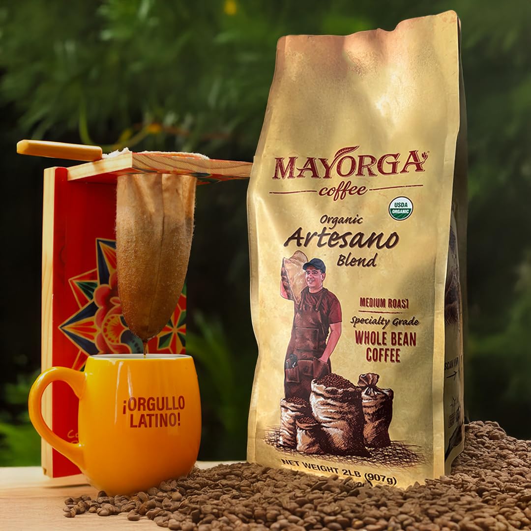 Mayorga Organic Coffee 2lb Mayan Blend - Medium Roast Whole Bean Coffee Specialty Grade, 100% Arabica, Slow Roasted, Chocolate and Floral Flavor with Low Acidity - USDA Organic, Non-GMO, Kosher