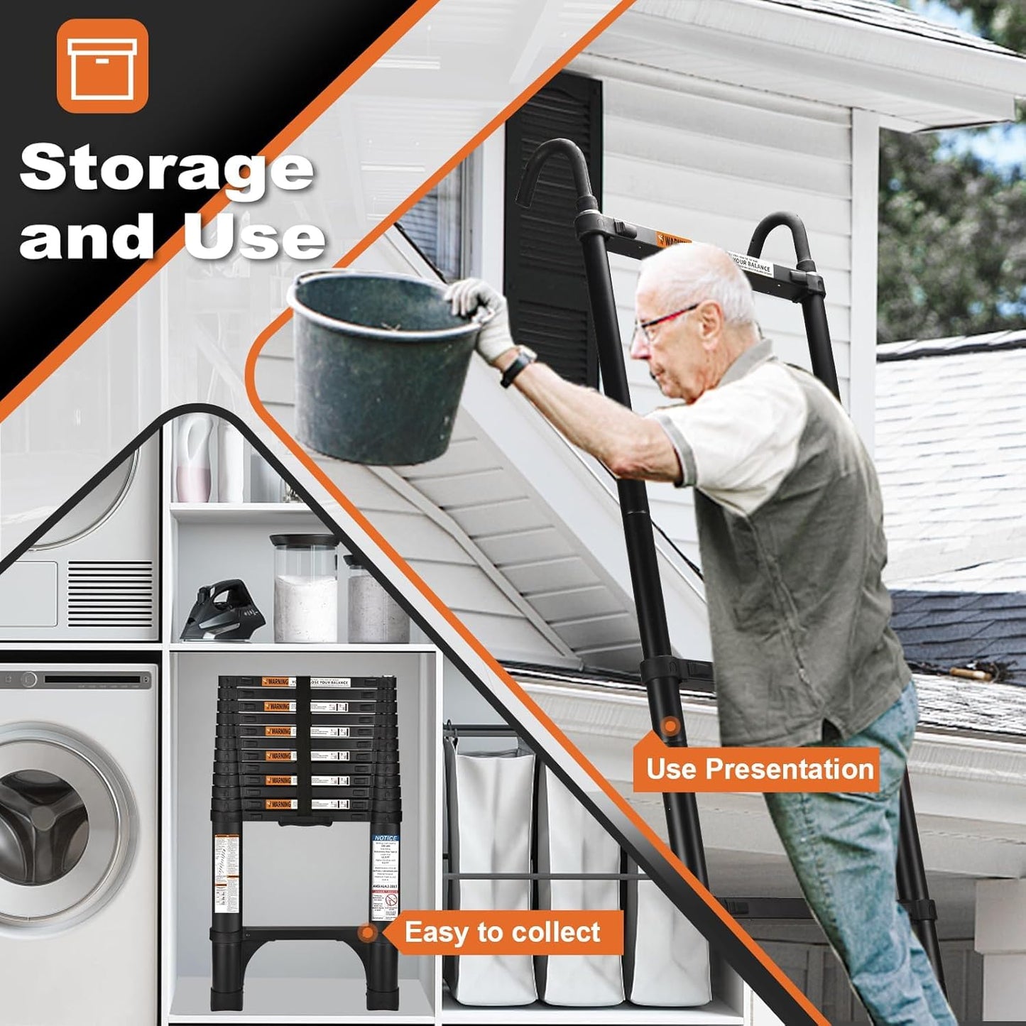 Telescoping Ladder, SocTone 12.5 FT Aluminum Lightweight Extension Ladder with 2 Triangle Stabilizers, Heavy Duty 330lbs Max Capacity, Multi-Purpose Collapsible Ladder for RV or Outdoor Work