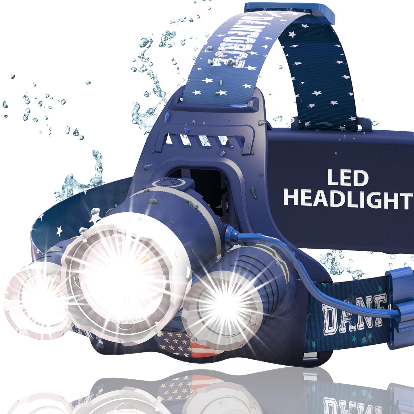DanForce Headlamp. USB Rechargeable LED Head Lamp. Ultra Bright LUMINUS 1080 Lumen Headlamp Flashlight + Red Light. HeadLamps for Adults, Camping, Outdoors & Hard Hat Light. Zoomable IPX54 Headlight