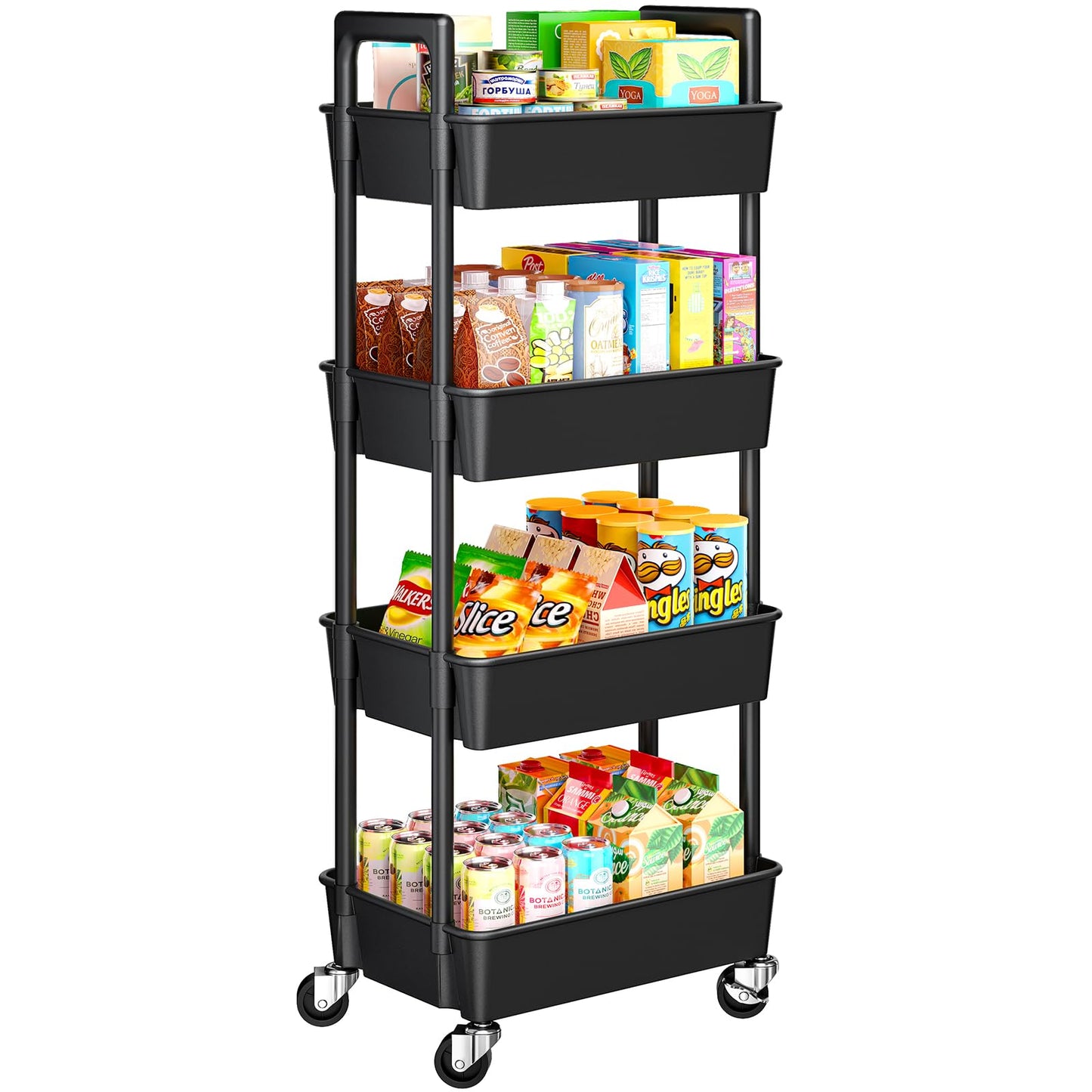 Pipishell 3 Tier Rolling Cart Organizer, Plastic Rolling Cart with Lockable Wheels & Reinforced Handle, Lightweight Utility Cart Storage Cart for Nursery, Kitchen, Bathroom, Craft Room, White, PIUC14W