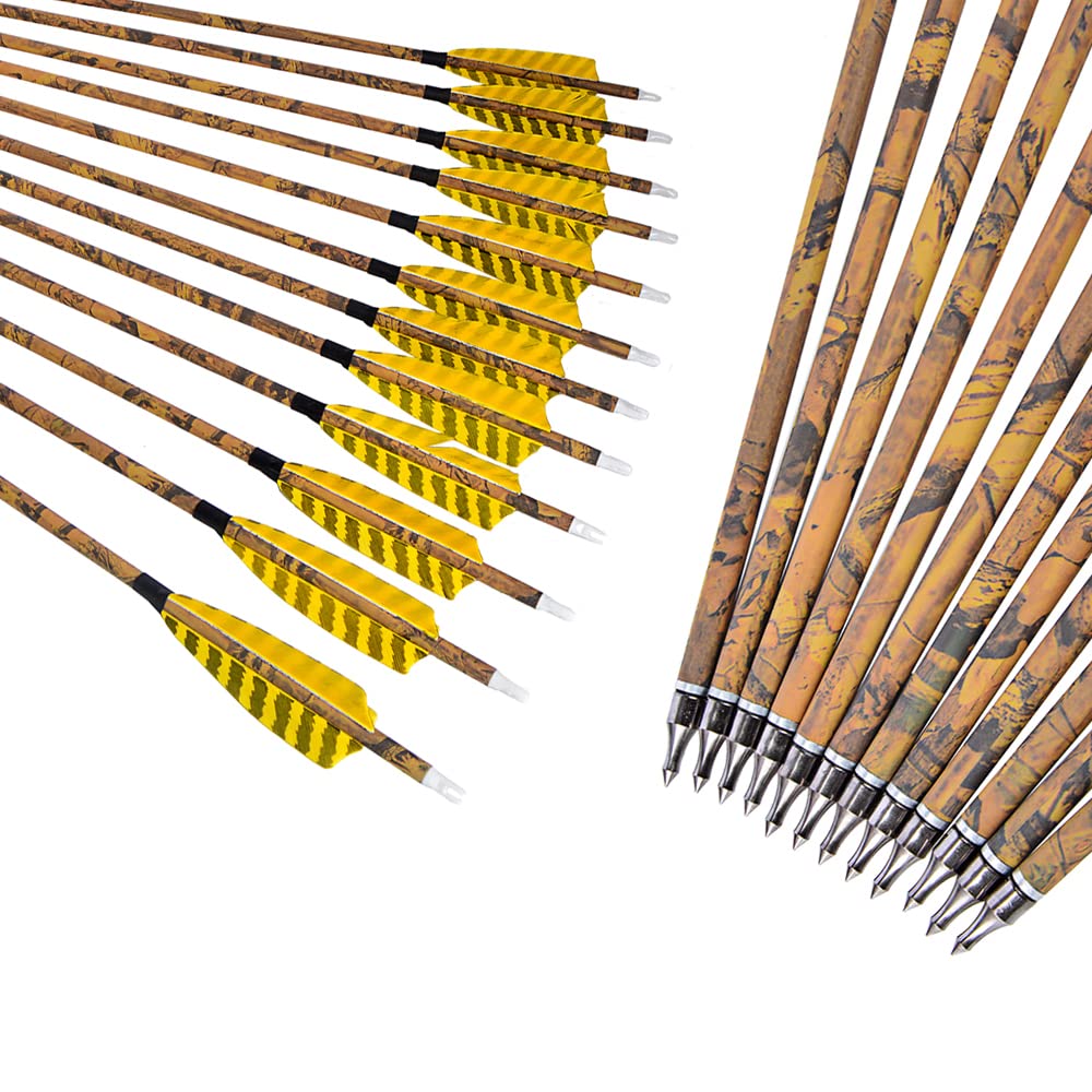 ZSHJGJR 30” Archery Carbon Arrows Hunting Arrows with 4” Turkey Feather Removable Tips Targeting Practice Arrows 500 Spine for Compound & Recurve & Traditional Bow 6/12pcs