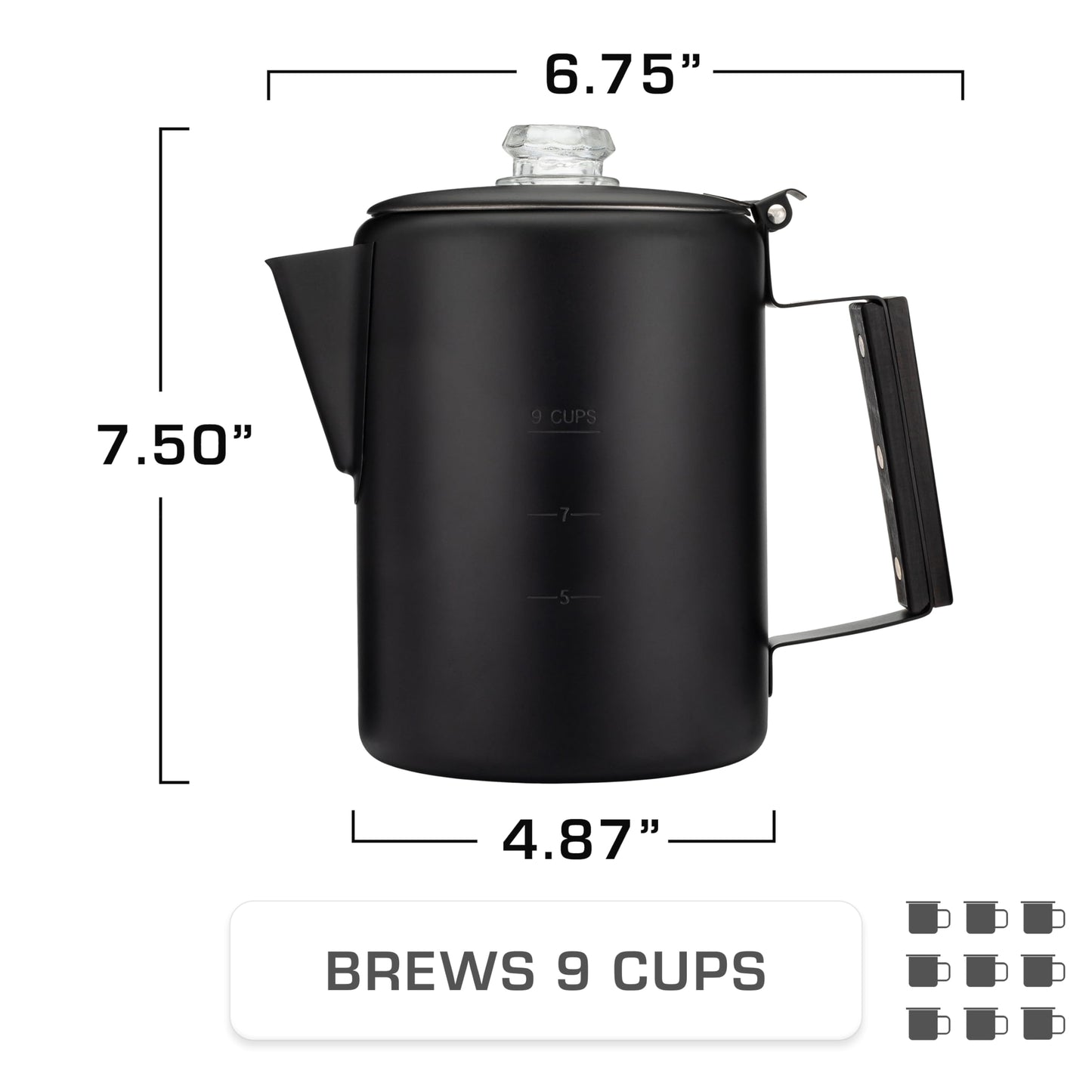 COLETTI Black Bozeman Percolator Coffee Pot — Camping Coffee Pot, Coffee Percolator Stovetop – America’s Sleekest Percolator – Pure Stainless Steel, NO Aluminum or Plastic (9 Cup)