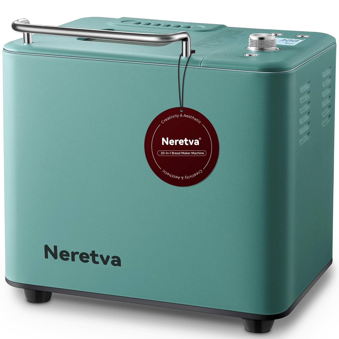 Neretva 20-IN-1 Bread Maker, Dual Heater 2LB Bread Machine Stainless Steel Bread Maker Machine Nonstick Ceramic Pan Compact for Gluten Free/Sourdough/Whole Wheat Bread/Yogurt, Breadmaker Recipe-Green