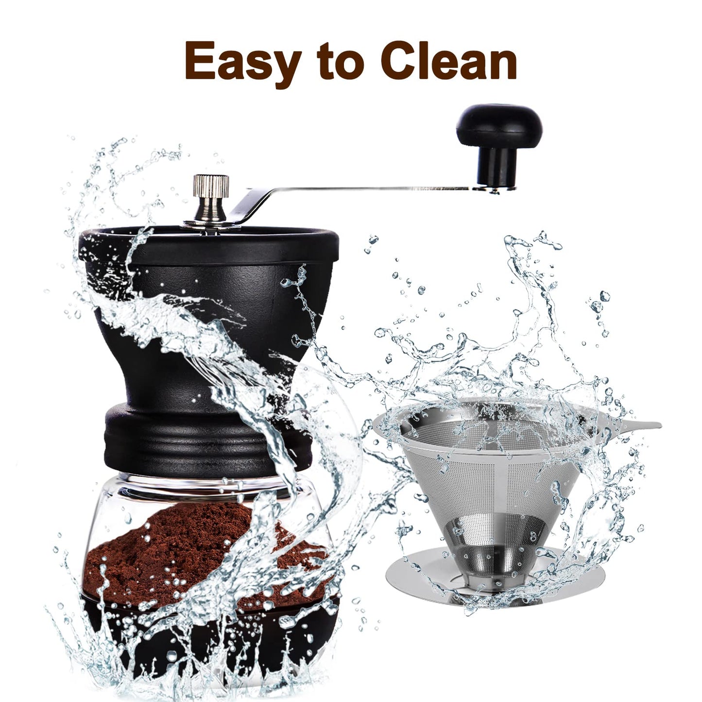 PARACITY Manual Coffee Bean Grinder with Ceramic Burr, Hand Coffee Grinder Mill Small with 2 Glass Jars( 11OZ per Jar) Stainless Steel Handle for Drip Coffee, Espresso, French Press, Turkish Brew