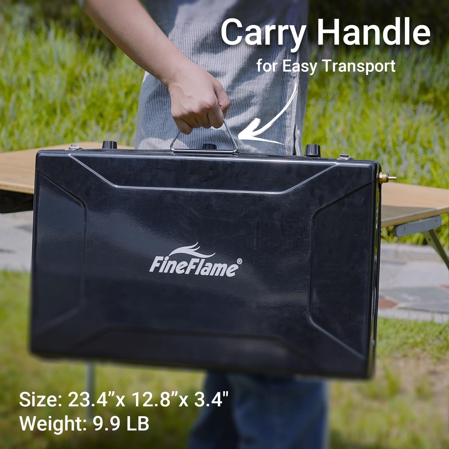 Camping Stove, 3 Burners Propane Portable Camp Stove with Regulator, Push-Button Instant Ignition, Adjustable Burners & Wind Guards for Car BBQ Picnics Outdoor Cooking (BEIGE-20400 BTUs)