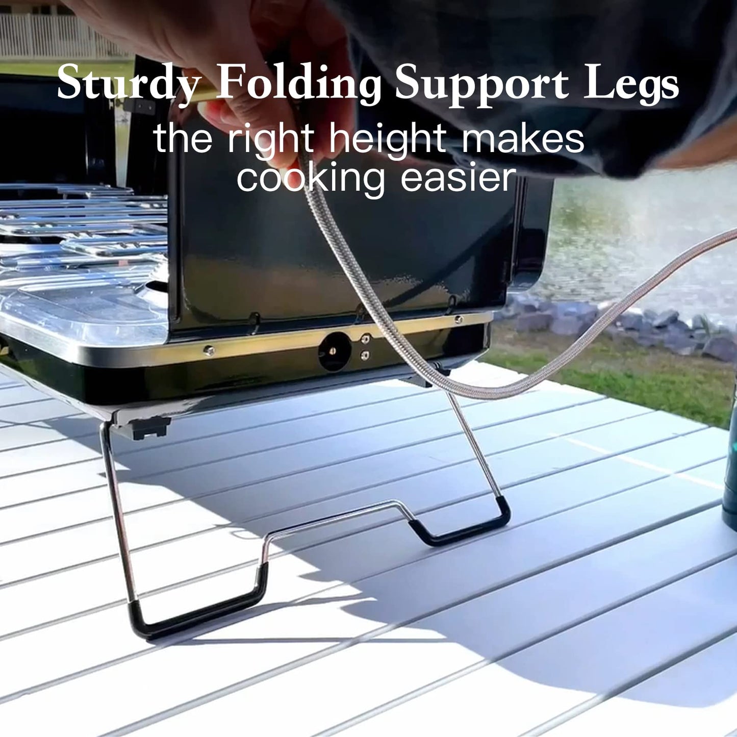 Camping Stove, 3 Burners Propane Portable Camp Stove with Regulator, Push-Button Instant Ignition, Adjustable Burners & Wind Guards for Car BBQ Picnics Outdoor Cooking (BEIGE-20400 BTUs)