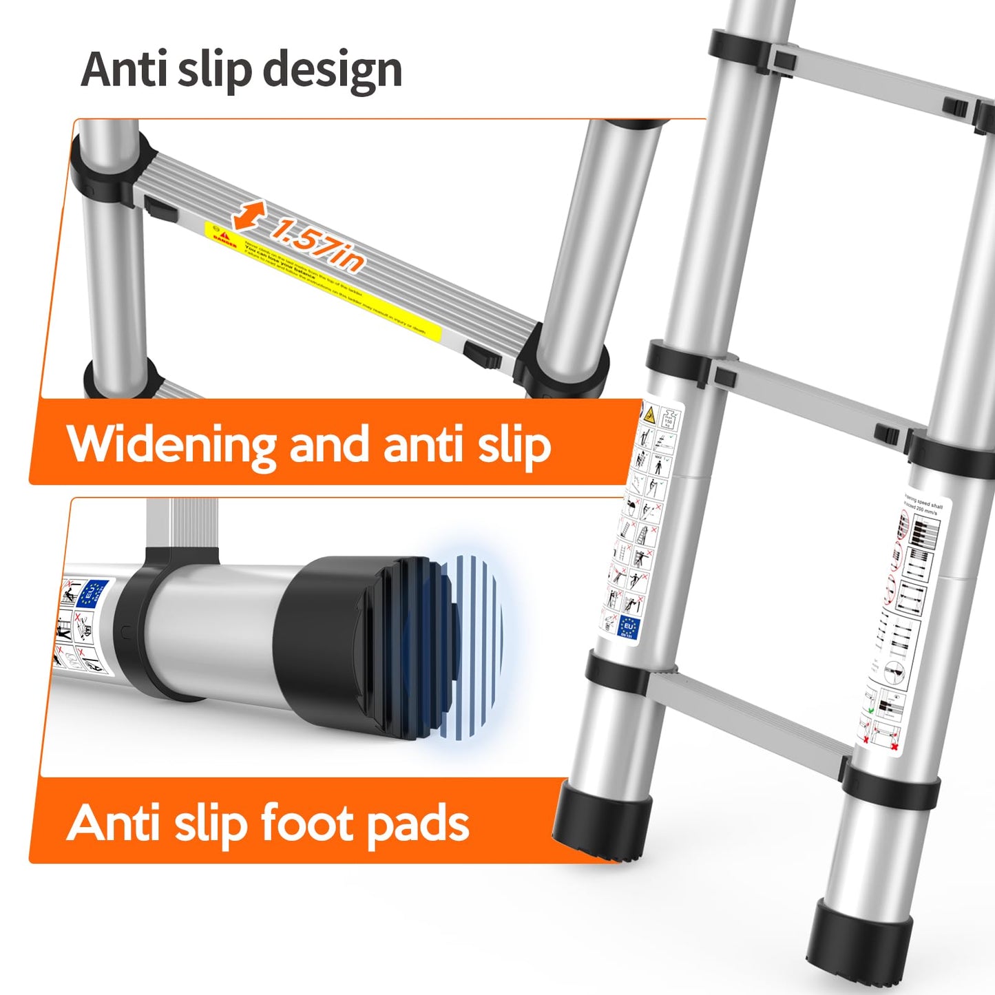 Telescoping Ladder,12.5 FT Extension Ladder, Heavy Duty 330lbs Max Capacity, Multi-Purpose Collapsible Ladder for RV or Outdoor Work