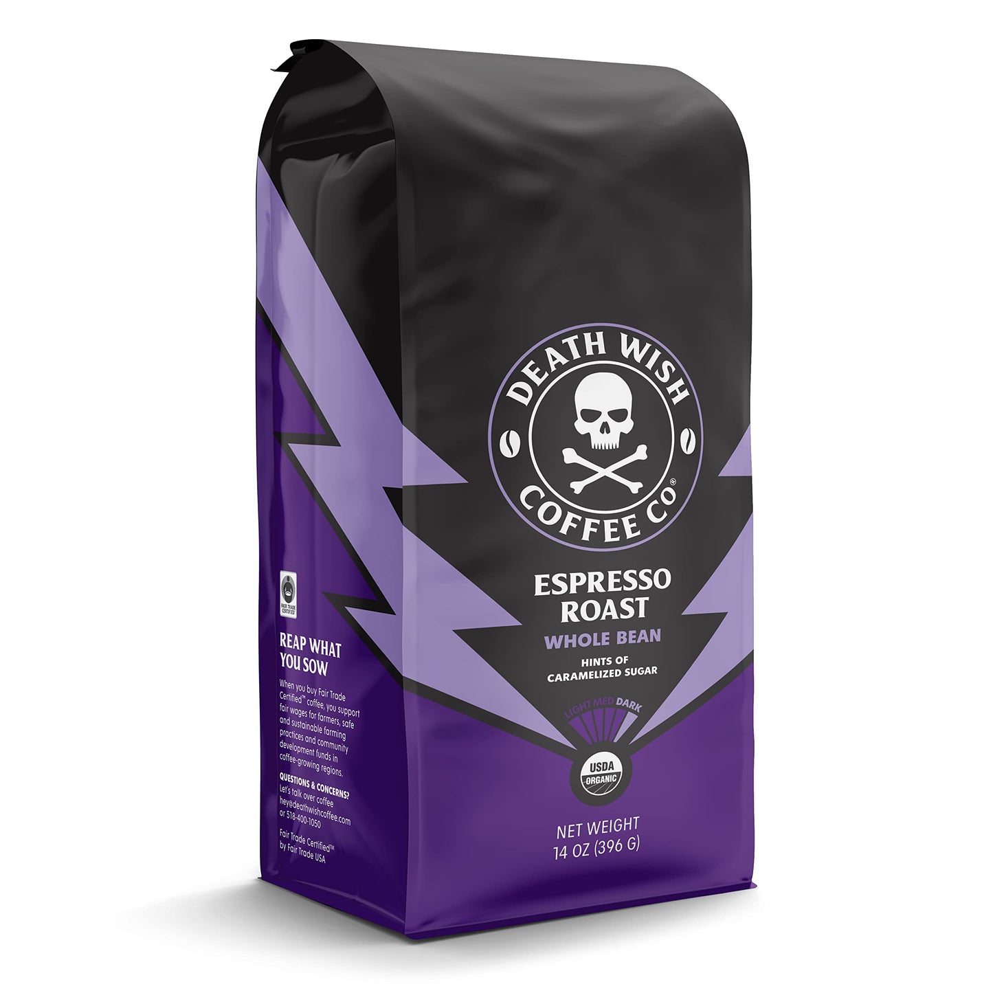 Death Wish Coffee, Organic and Fair Trade Dark Roast Whole Bean Coffee, 16 oz