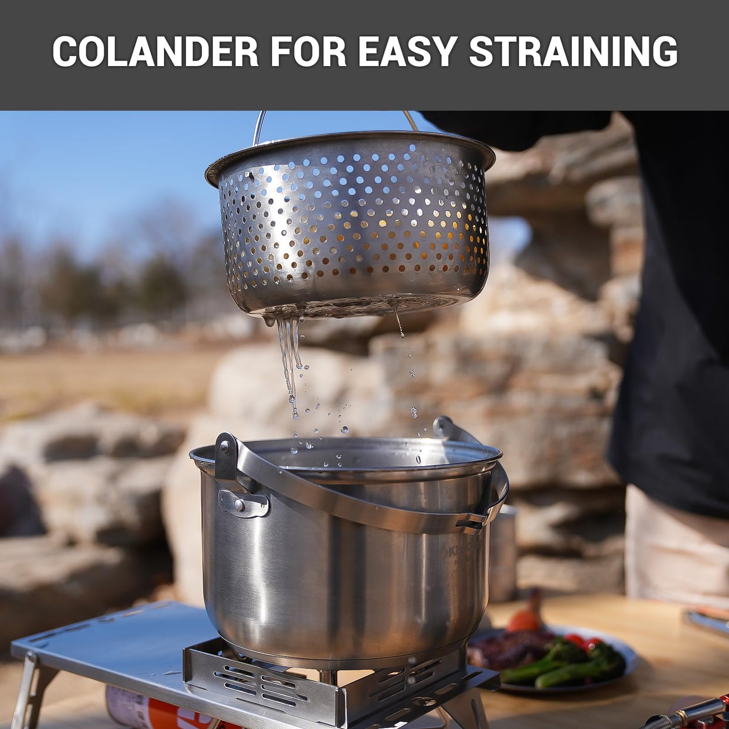 KingCamp Camping Cookware Set 304 Stainless Steel Campfire Cooking Pots Pan and Kettle with Travel Tote Bag for Camping Outdoor Kitchen Cooking Picnic for 4-6