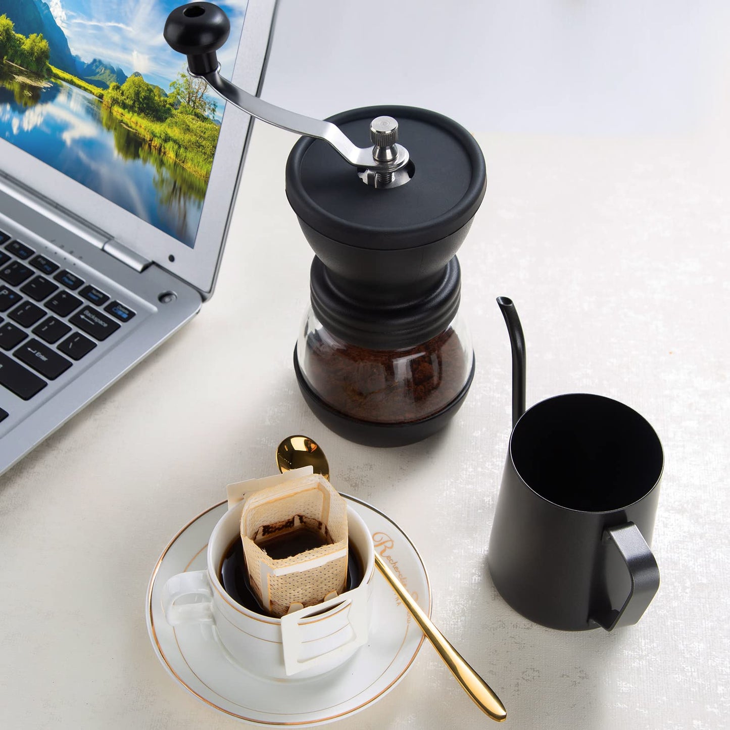 PARACITY Manual Coffee Bean Grinder with Ceramic Burr, Hand Coffee Grinder Mill Small with 2 Glass Jars( 11OZ per Jar) Stainless Steel Handle for Drip Coffee, Espresso, French Press, Turkish Brew