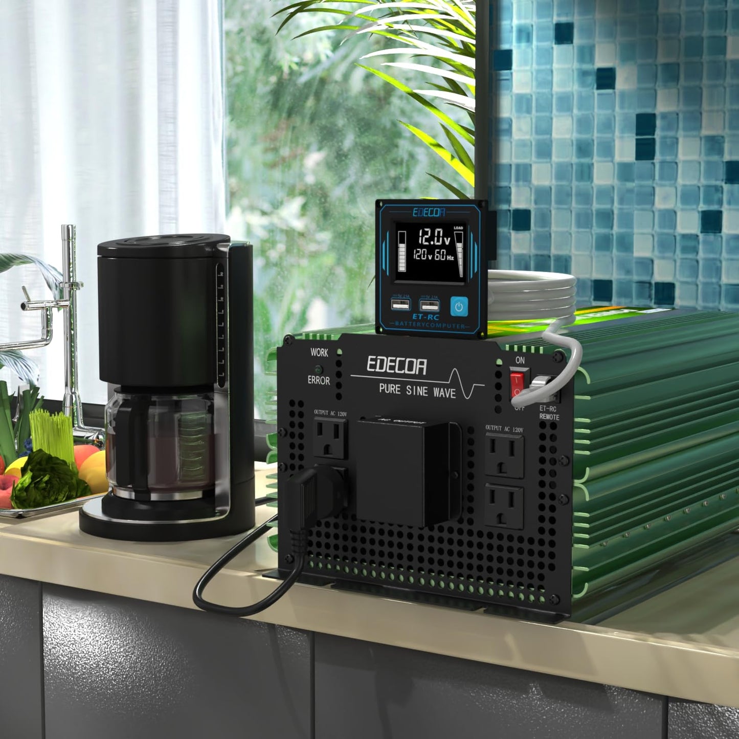 EDECOA Pure Sine Wave Power Inverter 3500W DC 12V to AC 120V with LCD Display and Remote Controller 4 AC Outlets and 1 Terminal Block