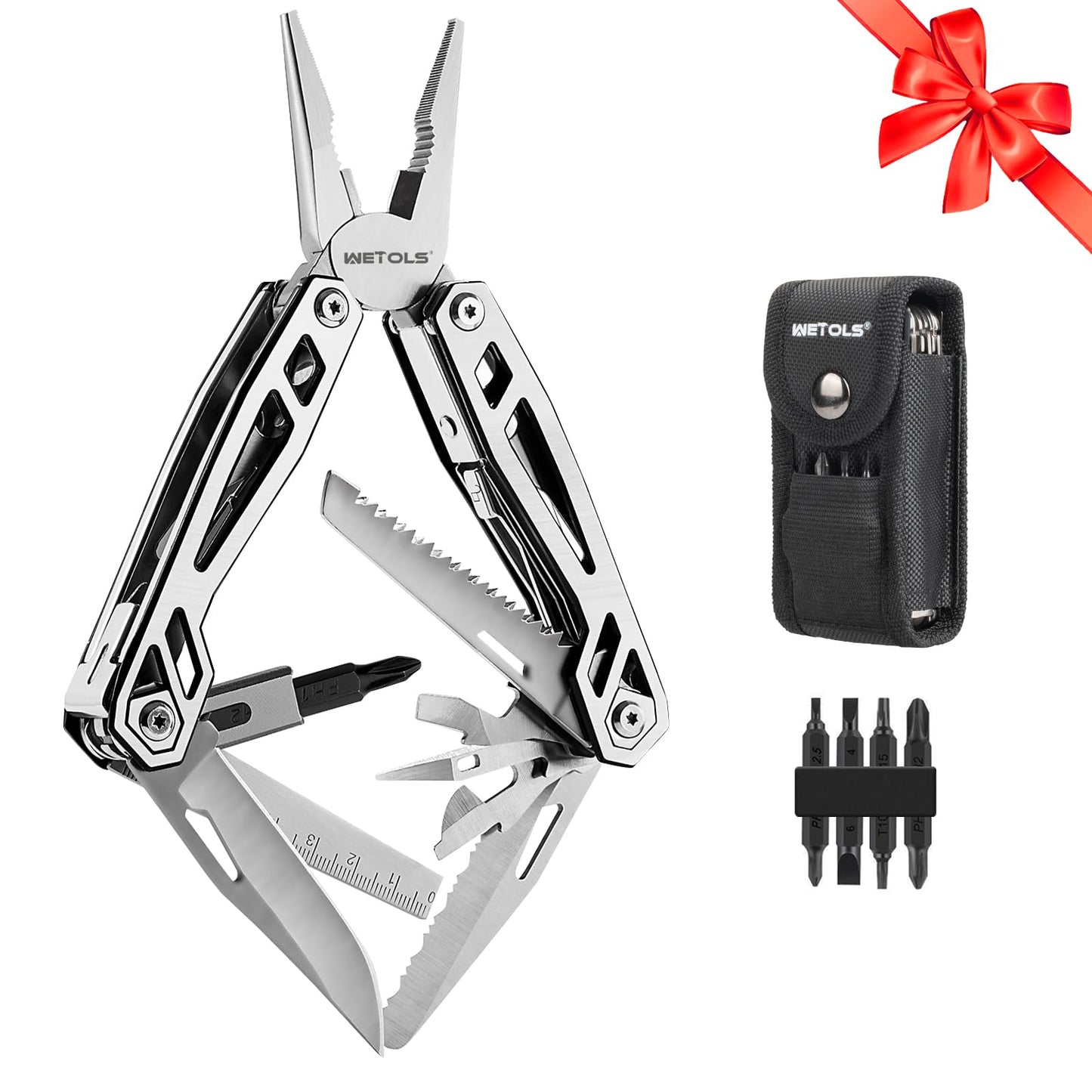 WETOLS Multitool with Pocket Knife, Birthday Gifts for Men Women Mom Dad, 21-in-1 Stainless Steel Pliers with Screwdrivers, Self-locking multitools with EDC Sheath, Ideal for Home, Camping, Survival
