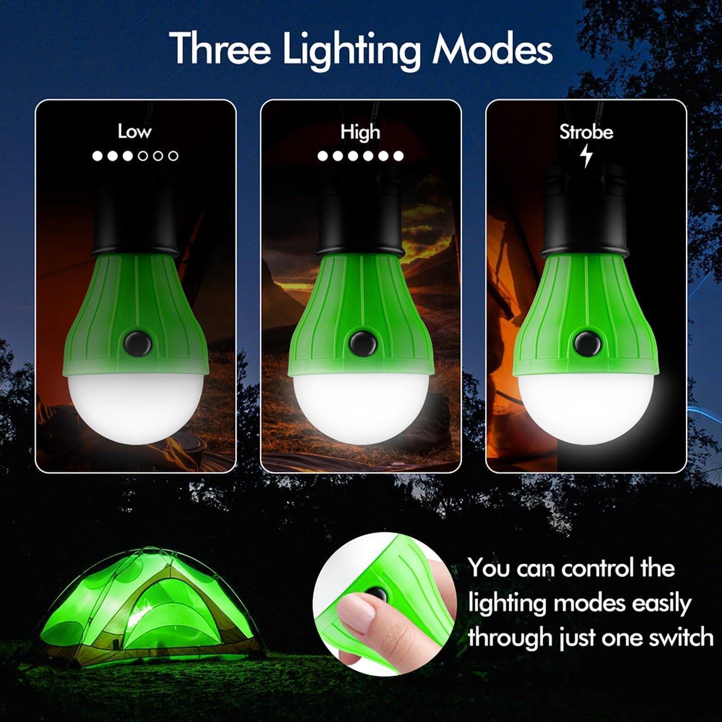 Tent Lamp Portable LED Tent Lights 4 Packs Hook Hurricane Emergency Lights LED Camping Light Bulb Camping Tent Lantern Bulb Camping Equipment for Camping Hiking Backpacking Fishing Outage
