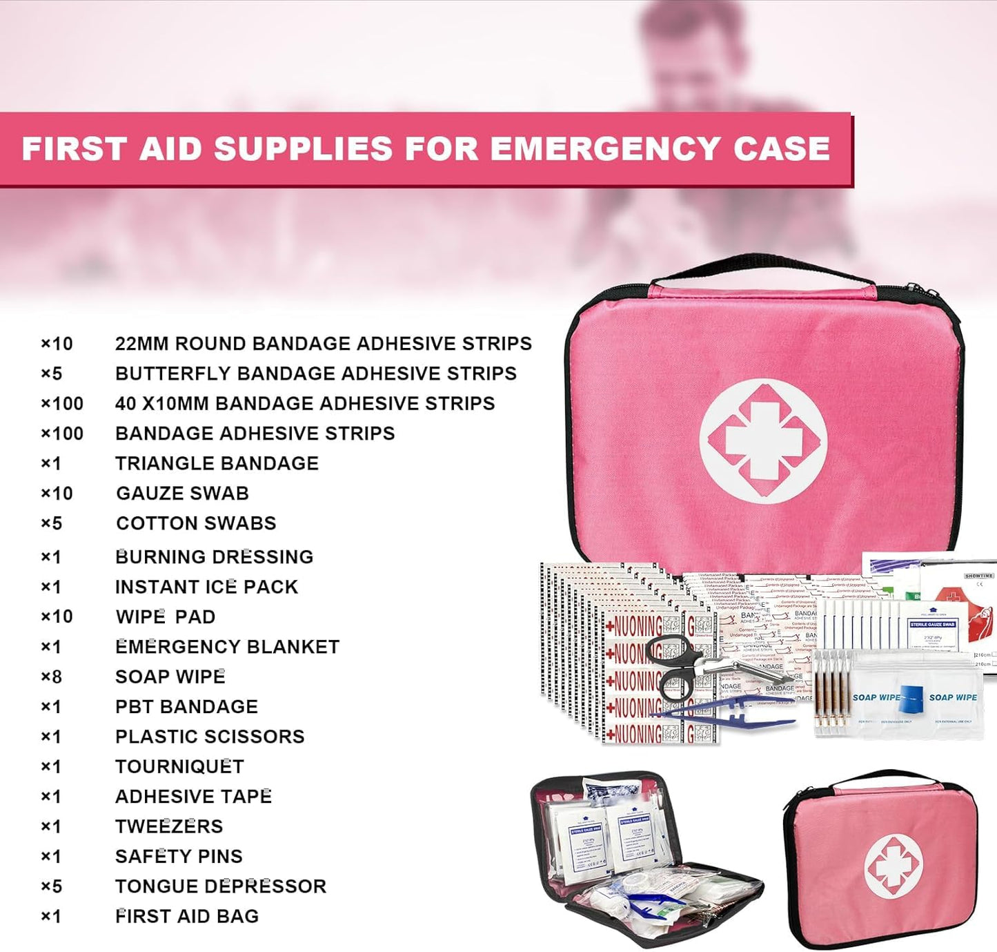 Travel-First Aid-Kit Car-Home 300PCS Survival-Kit Outdoor-Adventure - Small Portable Red Emergency Essential Sets Office Hiking Camping Business Public Must Have First Aid Gear Equipment 1st Aid