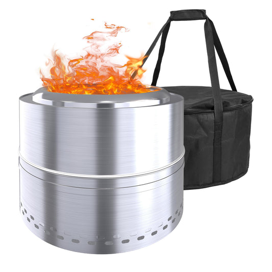 Smokeless Fire Pit,Stainless Steel Wood Burning Fireplaces with Removable Ash Pan Portable Storage Bag for Camping Bonfire Backyard Garden (20 Inch)