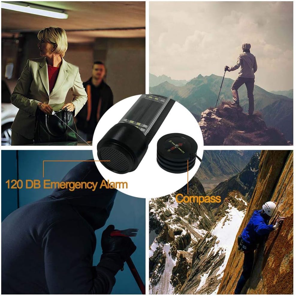 Lebote Car Flashlight Solar Power Tactical Flashlight Multi Function Flashlight Bright LED Emergency Torch Light With Safety Hammer Seat Belt Cutter Compass For Hiking Camping