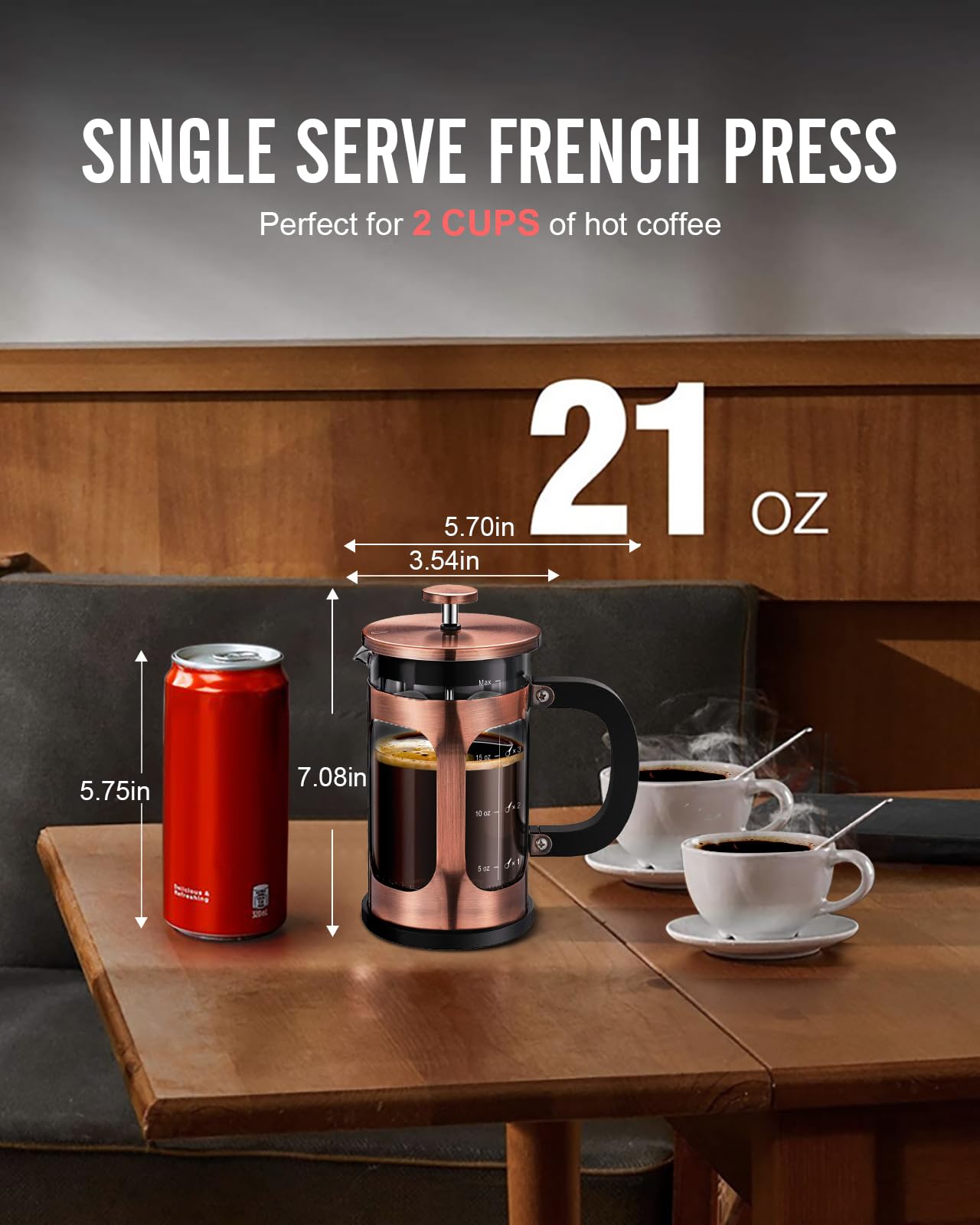 BAYKA French Press Coffee Maker, Large 304 Stainless Steel Coffee Press, Cold Brew Heat Resistant Thickened Borosilicate Coffee Pot for Camping Travel Gifts, 34 Ounce, Dark Pewter