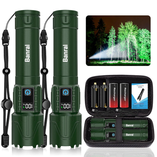 Rechargeable Flashlights High Lumens - Super Bright LED Tactical Flash Light, Powerful Waterproof Handheld USB C Flashlight for Camping,Emergencies,Home,5 Modes,Zoomable (2, Black)