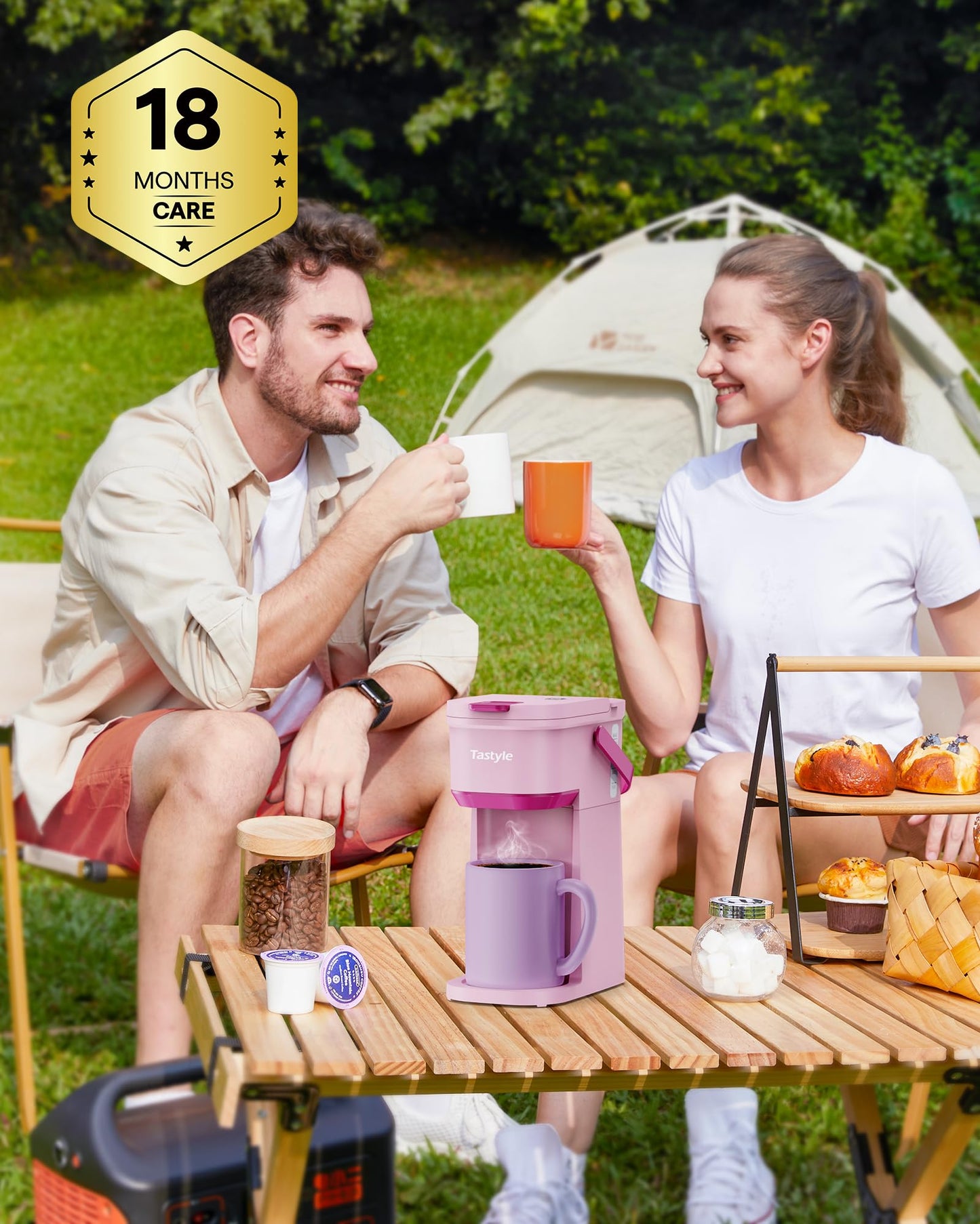 Single Serve One Cup Coffee Maker, for K Cups and Grounds, Mini Coffee Maker with Portable Handle, 6 to 12 Oz Brew Size, for Travel, Camping, Office, RV and Dorm, 120V, Black and Gold