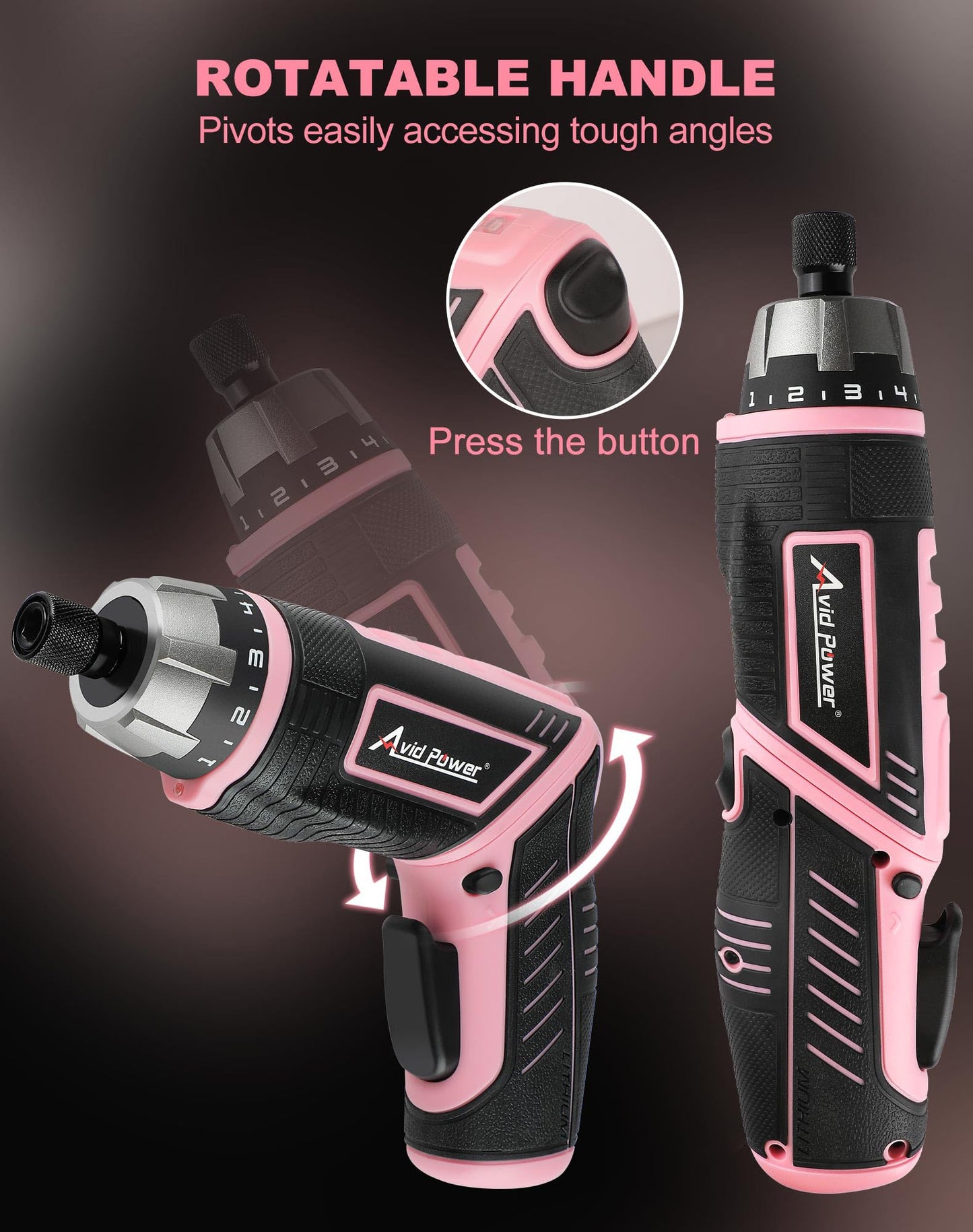 AVID POWER Electric Screwdriver Set Rechargeable 4V Cordless Screwdriver Kit with 44pcs Accessories, 5.65Nm Screw Gun, 5+1 Torque Setting, 2 Position Handle with LED Light