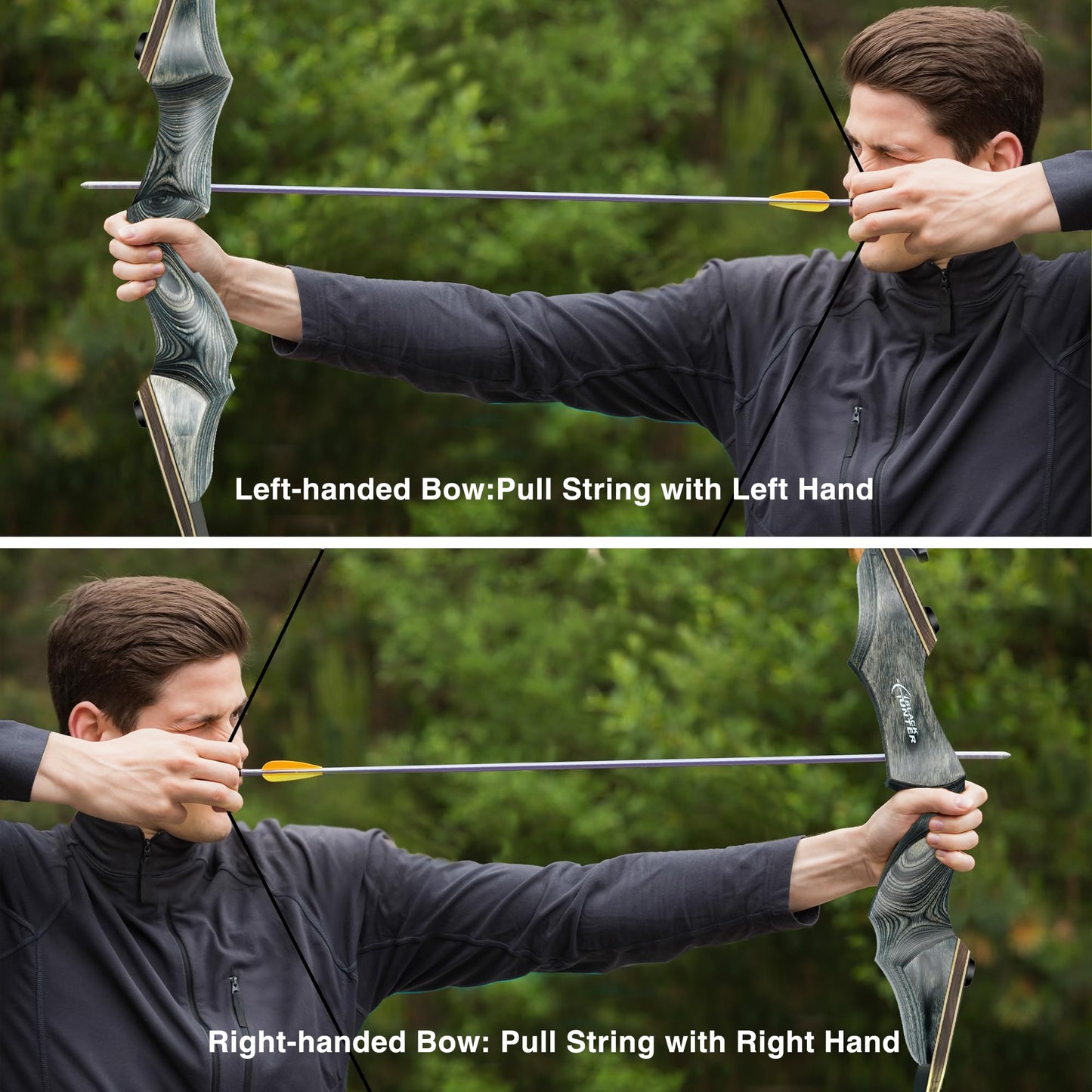 Black Hunter Takedown Recurve Bow, 60" Right Handed & Left Handed Archery Recurve Bows with Ergonomic Design for Adults Beginners to Advanced Outdoor Practice & Hunting (25-60 lbs)