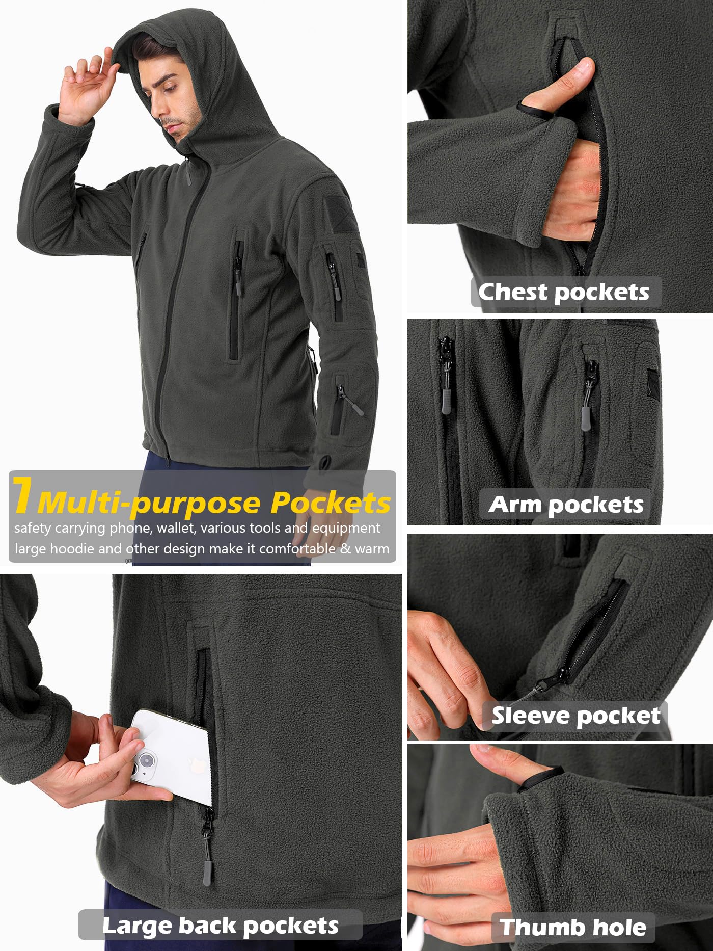 ReFire Gear Men's Warm Military Tactical Sport Fleece Hoodie Jacket