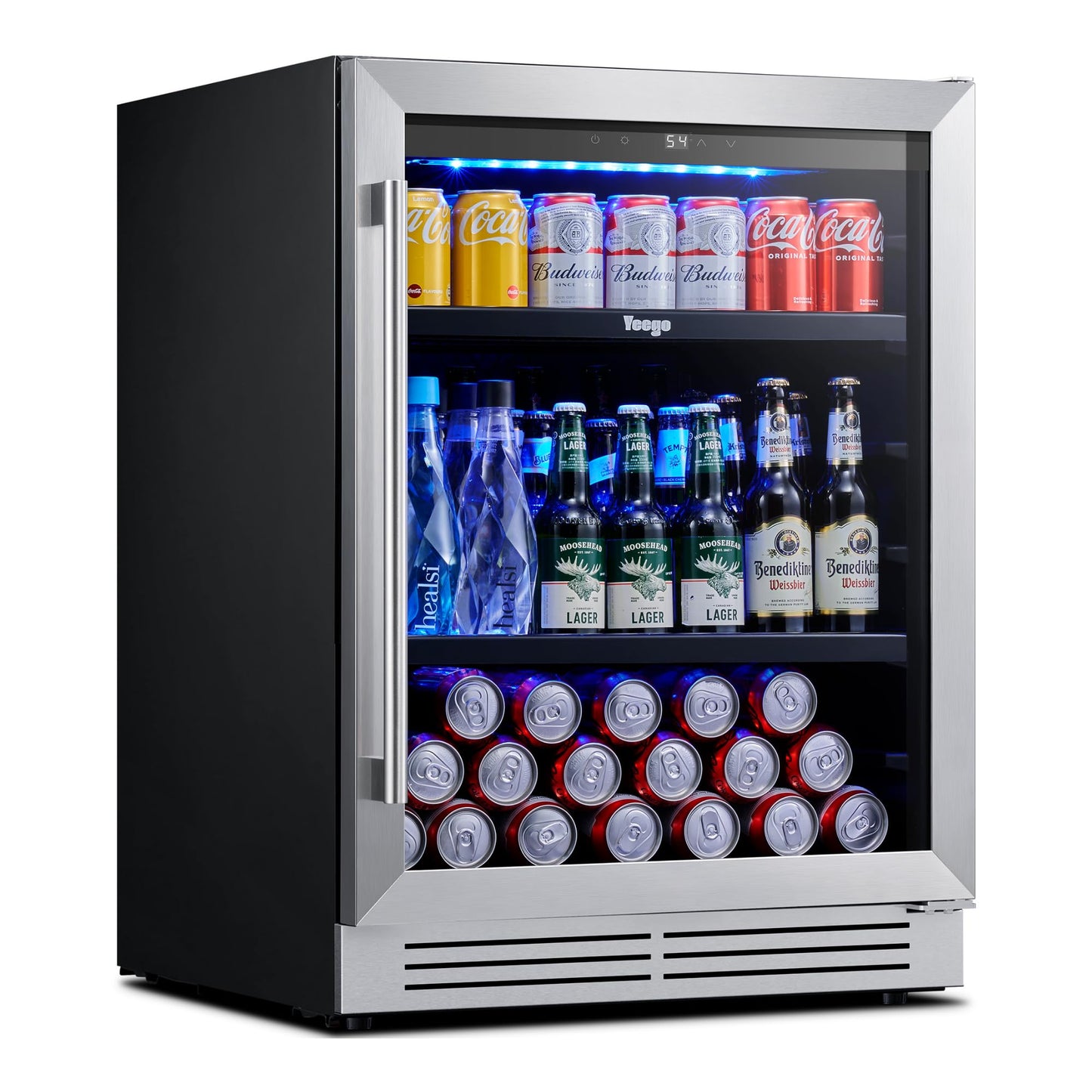 Yeego Beverage-Refrigerator, 24 Inch Beer Cooler Built-in or Freestanding,180 Cans Beverage Cooler with Glass Door,Mini-Fridge for Bottles and Cans Beer/Soda/Water/Wine