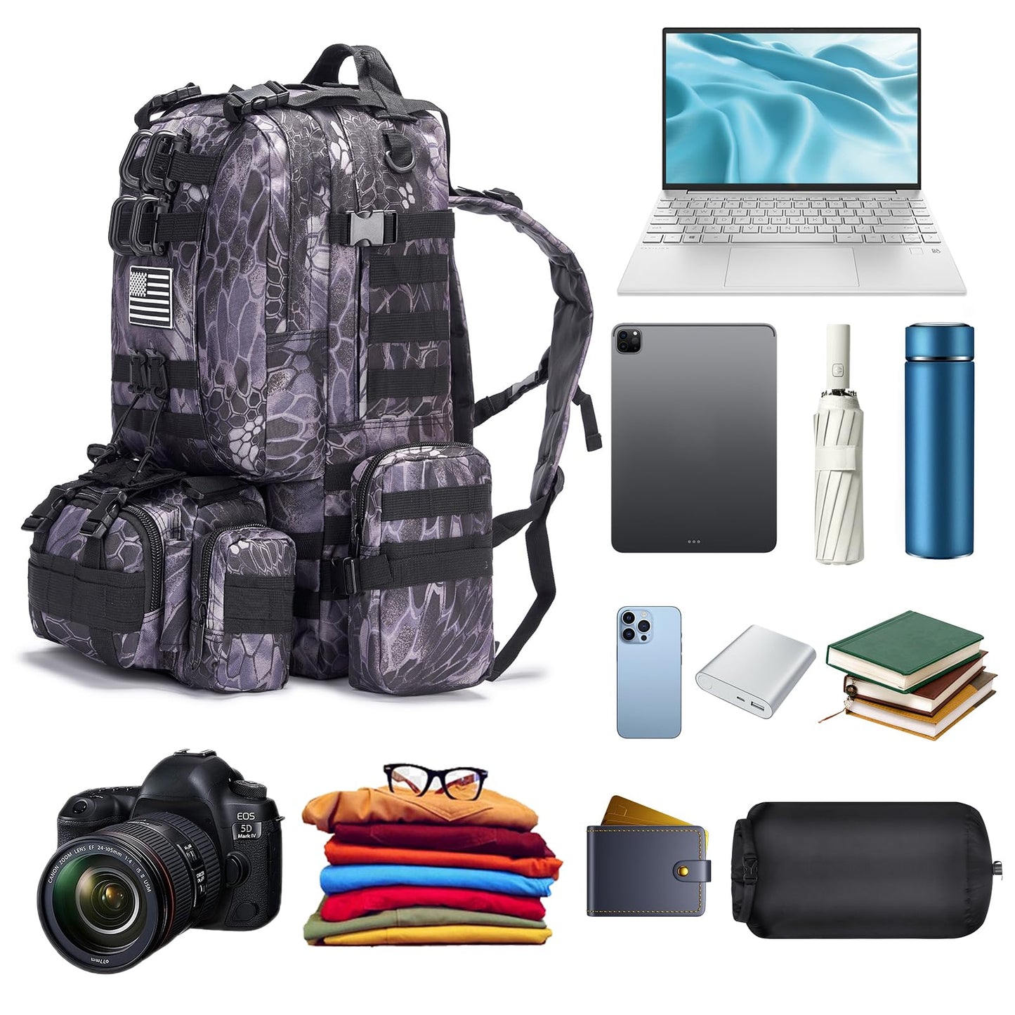 Large Military Tactical Backpack for Men, 40-50L Backpacks for Women, Bug out Bag Army 3 Days Assault Pack Bags Rucksack with Molle System Black Camouflage-2