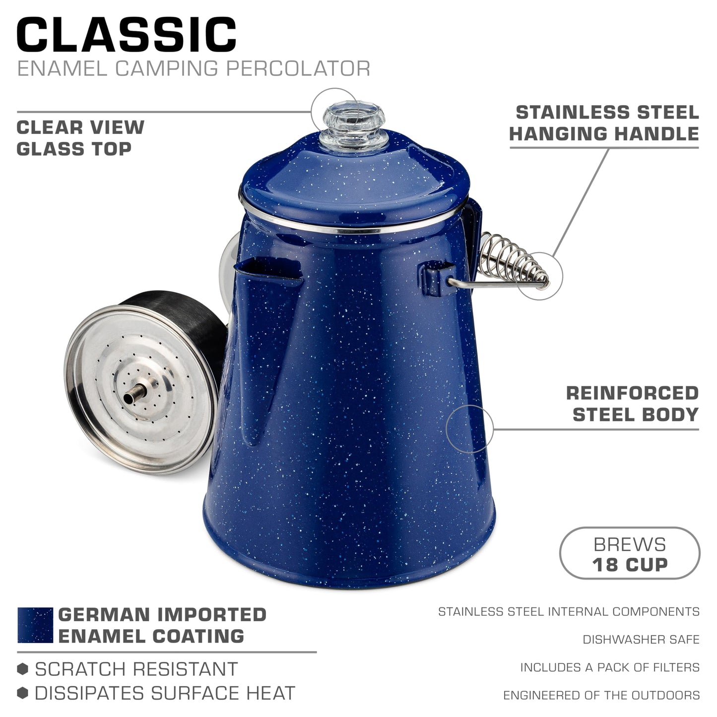 COLETTI Classic Percolator Coffee Pot — Camping Coffee Percolator, Campfire Coffee Pot – Camping Percolator for Groups — Brew for the Whole Campsite (Green, 12 Cup)