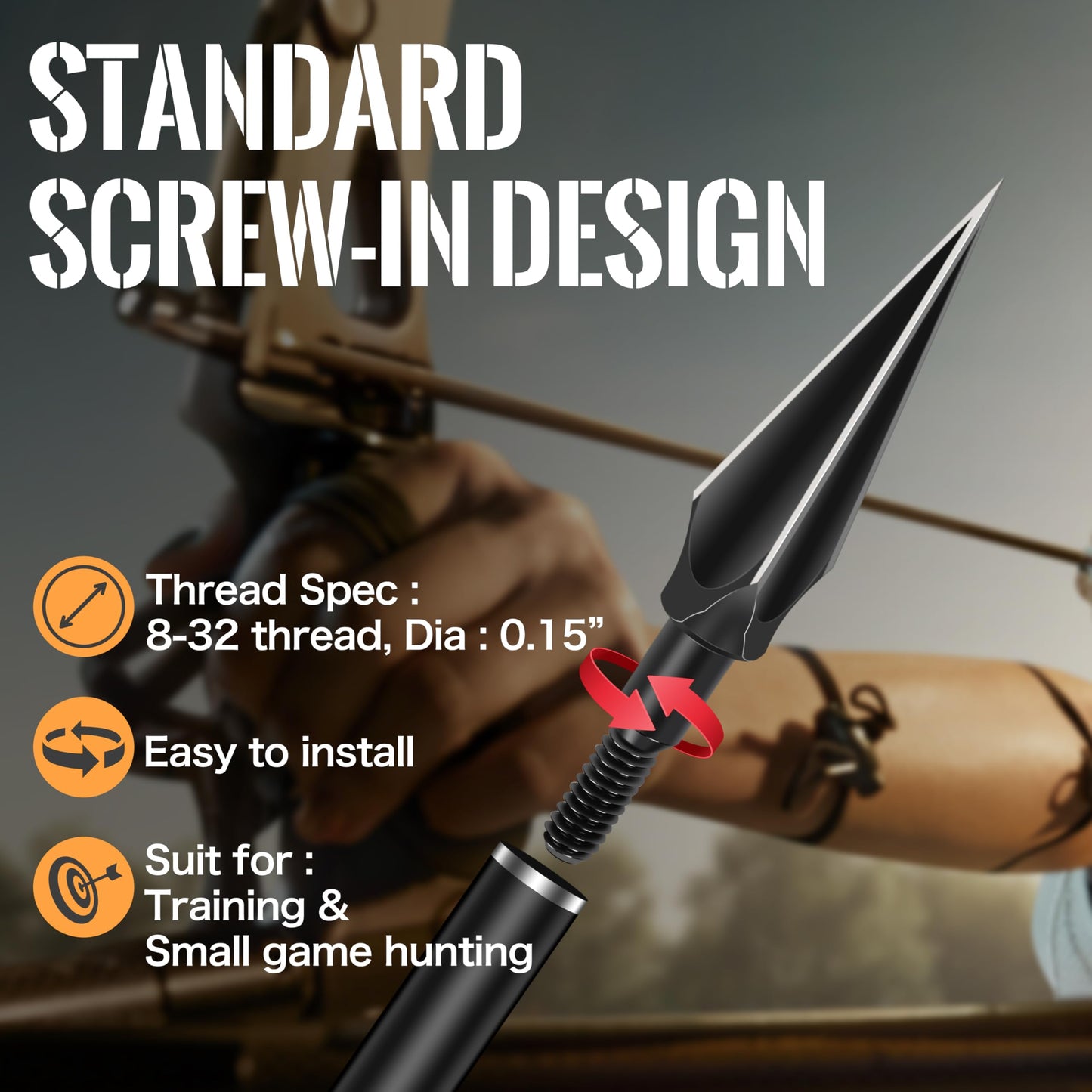 SUNYA Broadheads 100/120/125/150 Grain Traditional Archery Arrow Tips for Compound, Recurve Bow & Crossbow, Pack of 12