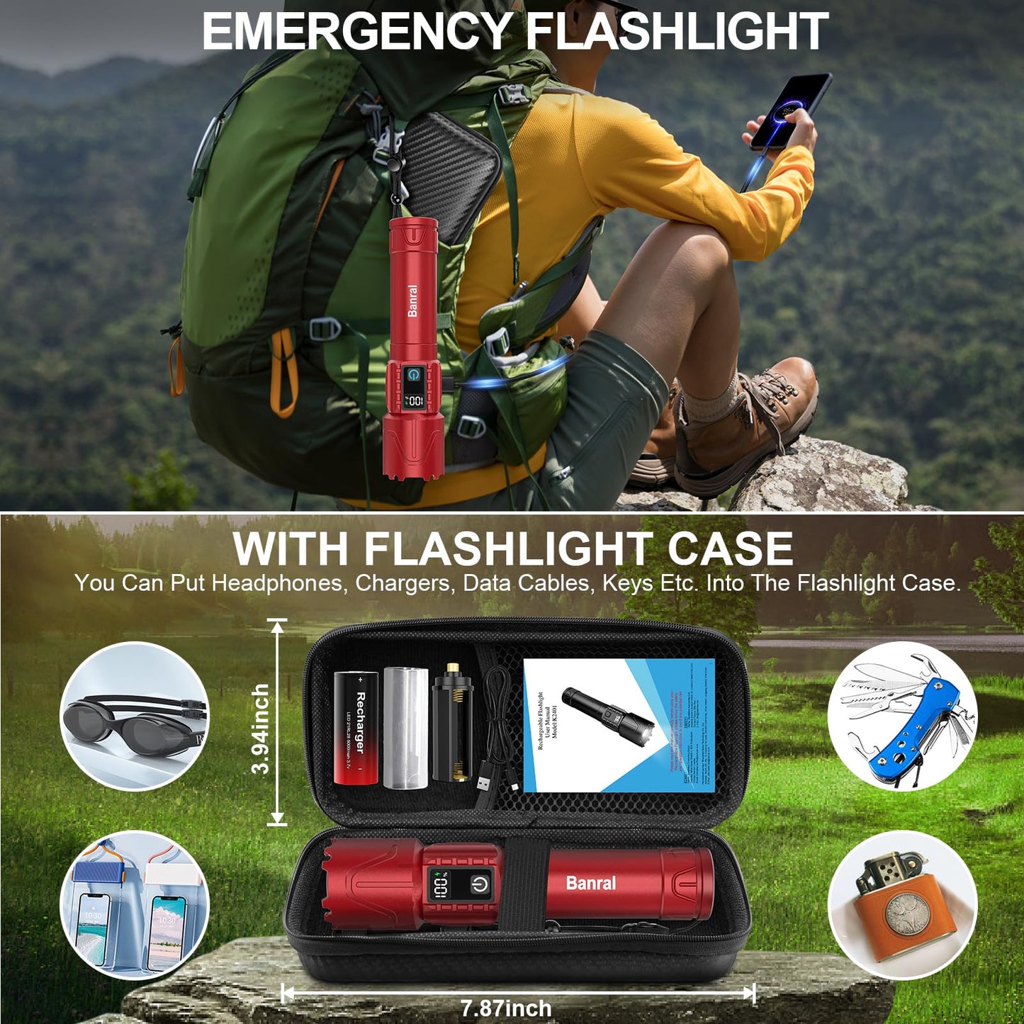 Rechargeable Flashlights High Lumens - Super Bright LED Tactical Flash Light, Powerful Waterproof Handheld USB C Flashlight for Camping,Emergencies,Home,5 Modes,Zoomable (2, Black)