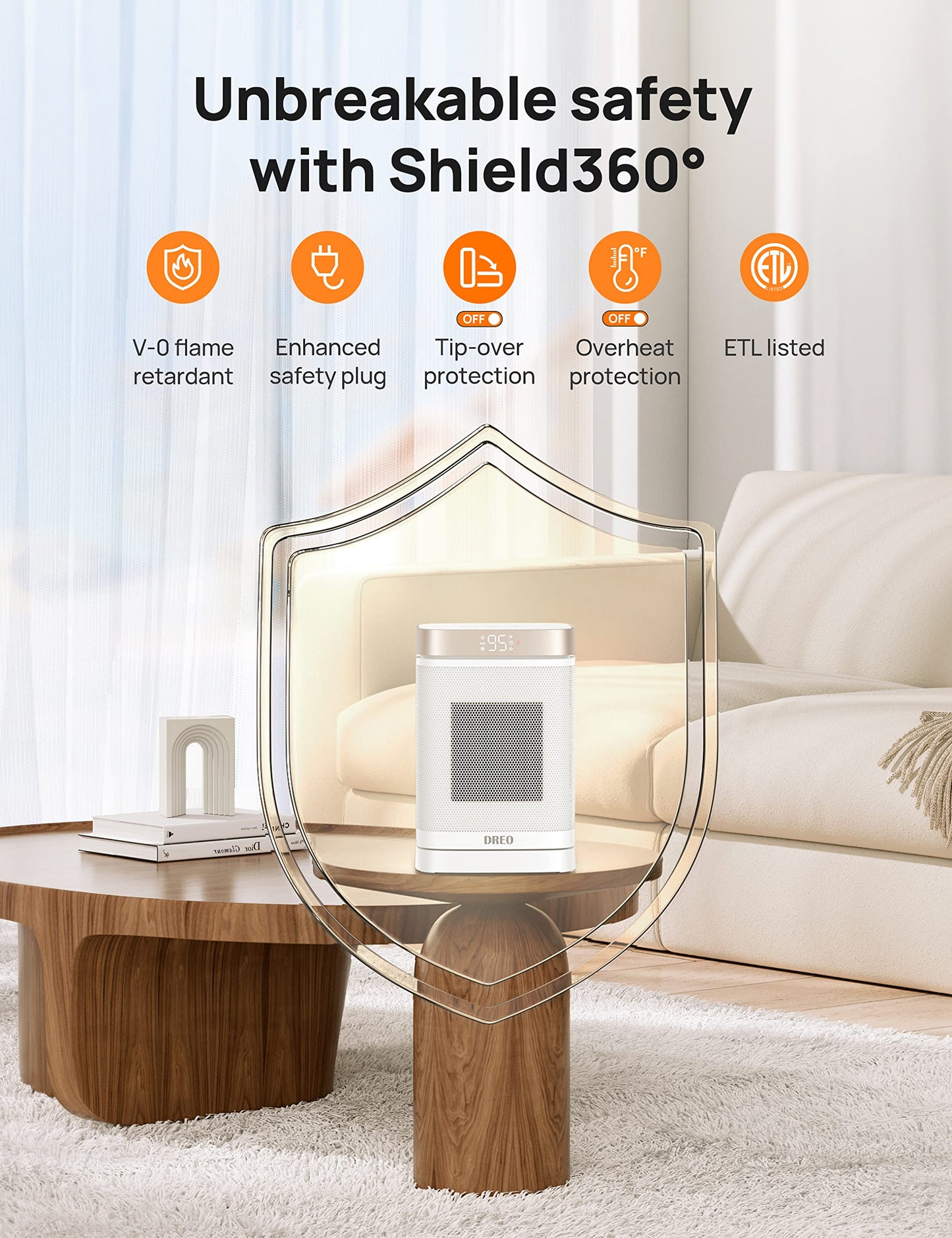 Dreo Space Heater, 1500W Portable Electric Heaters for Indoor Use, PTC Ceramic Heater for Office with Remote, Thermostat, 70°Oscillation, 12H Timer, 5 Modes, Safe Quiet Room Heater for Bedroom