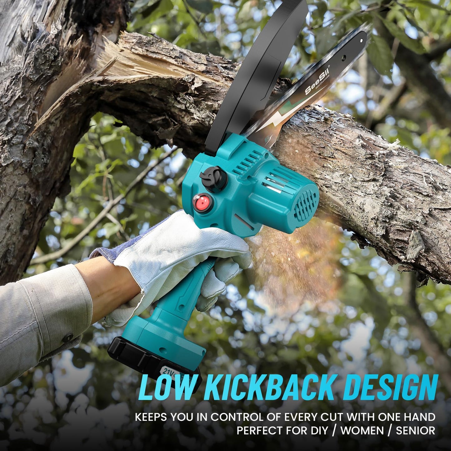 Seesii Mini Chainsaw, 6-inch Mini Chainsaw Cordless, Handheld Electric Power Chain Saw with 2 Batteries, for Tree Trimming Wood Cutting, Best Gifts for Father, Dad, Husband, Men