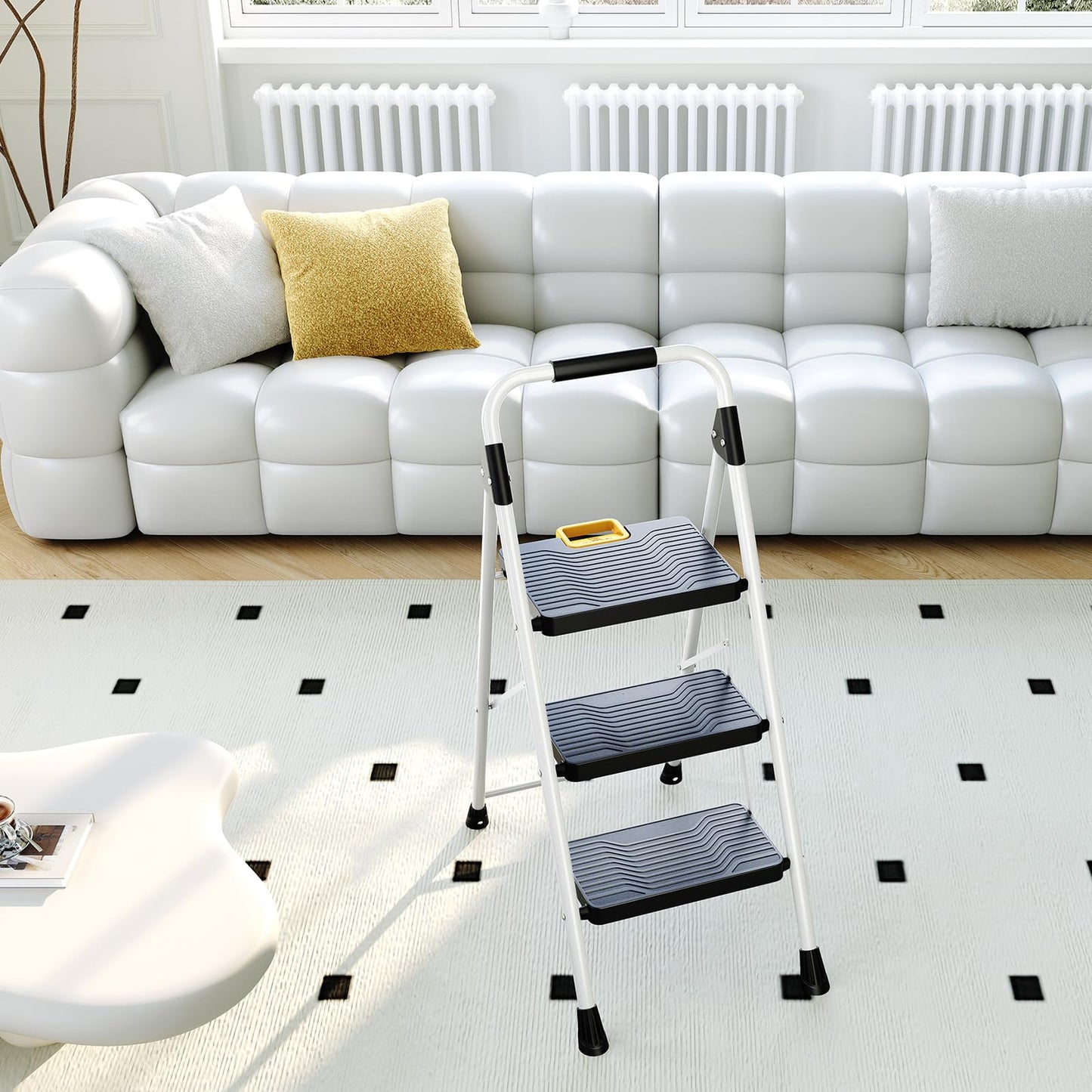 KINGRACK 4 Step Folding Ladder, 800lbs Capacity Step Stool with Safety Lock, Non-Skid Wide Pedals, and Handrail, Lightweight, Household Ladder for Home, Kitchen, Pantry, Closets, and Office Use, White