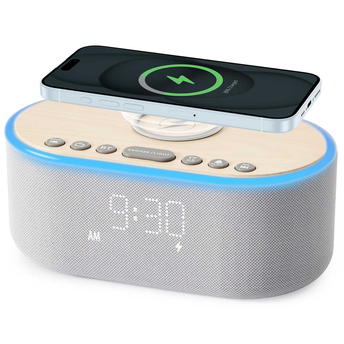 uscce Alarm Clock Bluetooth FM Radio: 10W Stereo Sound Speaker - Fast Wireless Charging for iPhone Samsung - Dimmable Clock Radio for Bedroom