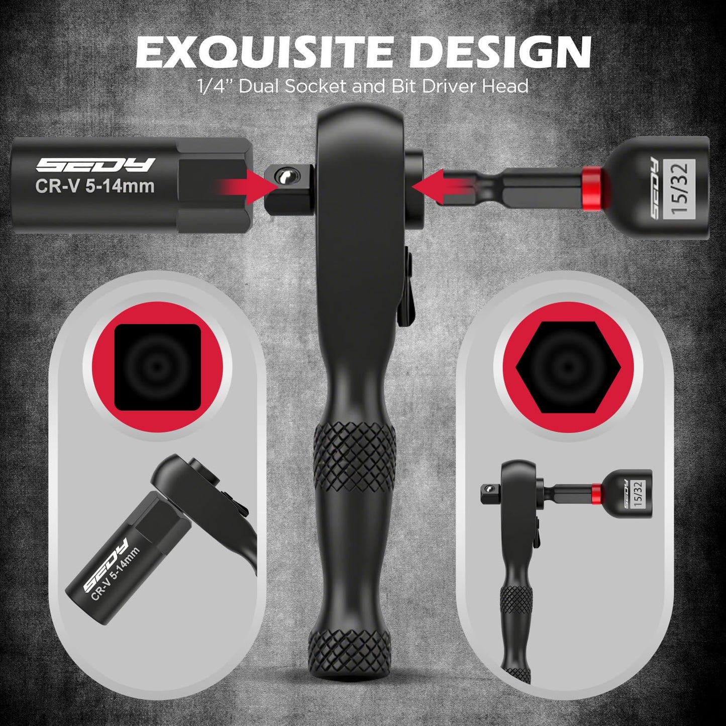 41-Piece Premium 1/4" Drive Magnetic Impact Nut Driver Set Metric & SAE Standard & Deep with Socket Adapters, 2-in-1 Ratchet Wrench, Wing Nut Driver, Universal Sockets, Quick Release Bit Holder