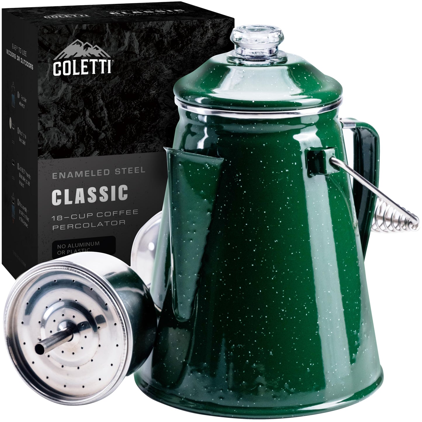 COLETTI Classic Percolator Coffee Pot — Camping Coffee Percolator, Campfire Coffee Pot – Camping Percolator for Groups — Brew for the Whole Campsite (Green, 12 Cup)