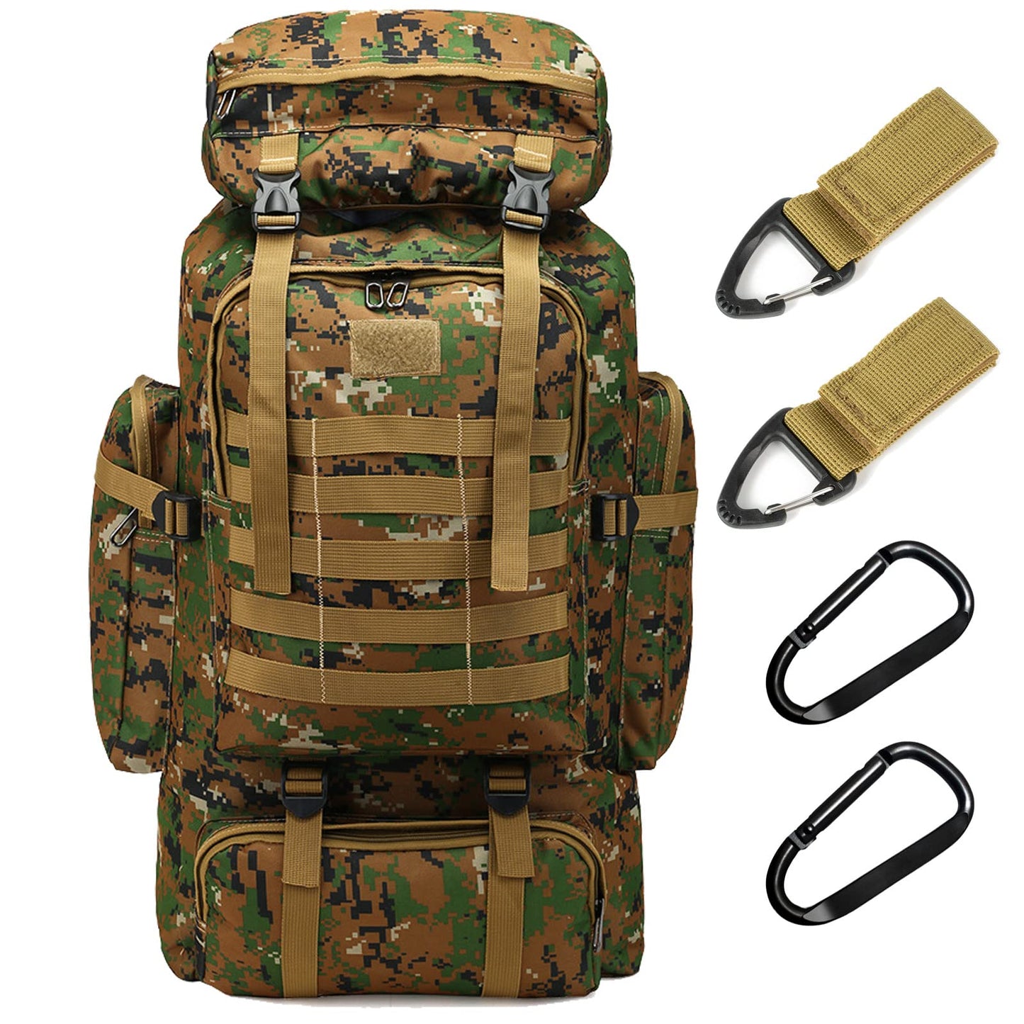 70L Hiking Backpack for Men, Waterproof Lightweight Camping Backpack, Military Rucksack with Molle, 3-Day Assault Pack for Travel, Climbing, Outdoor Sports (Green Camouflage)